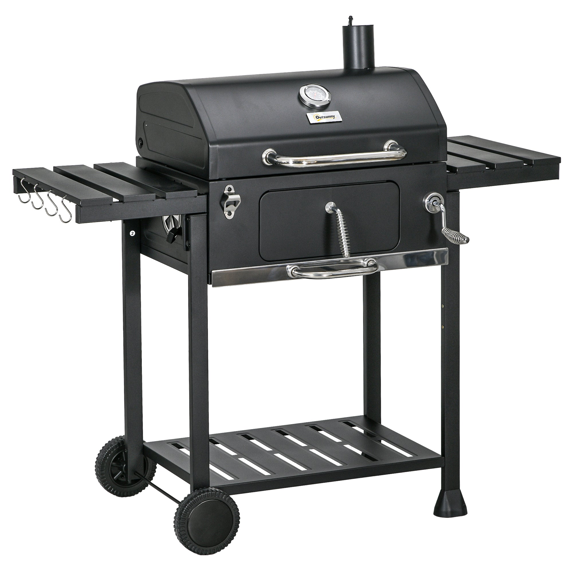 Outsunny Kolenbarbecue BBQ-grill Smoker, inclusief thermometer, flesopener, 120 x 64 x 114 cm, Zwart