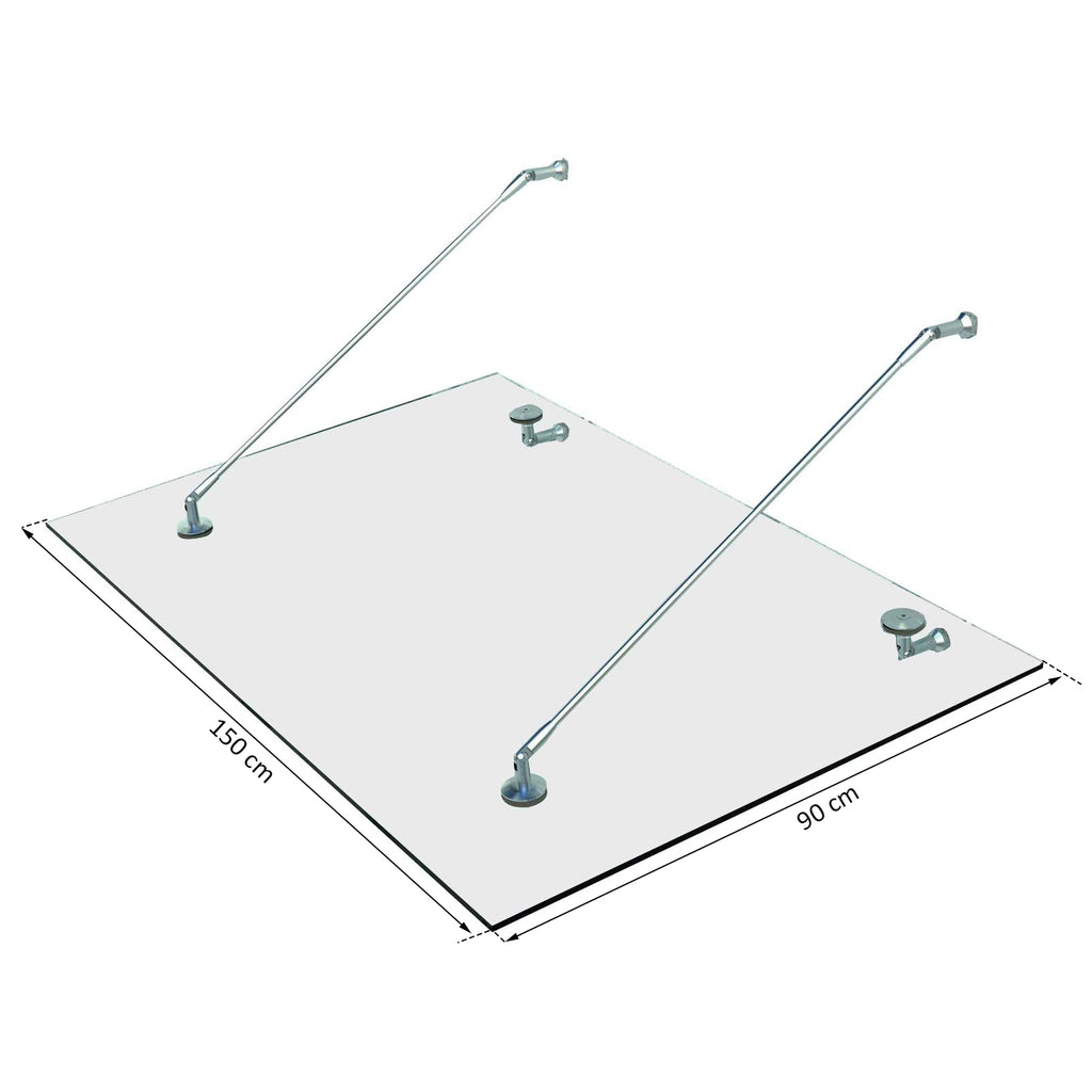 HOMCOM Glazen luifel voordak huisdeur roestvrije staal gehard glas 150X90 cm