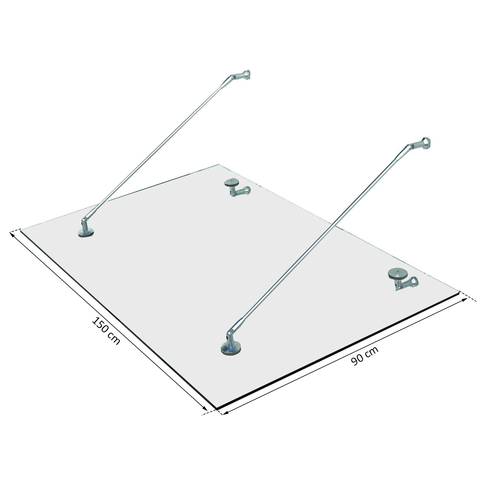 HOMCOM Glazen luifel voordak huisdeur roestvrije staal gehard glas 150X90 cm