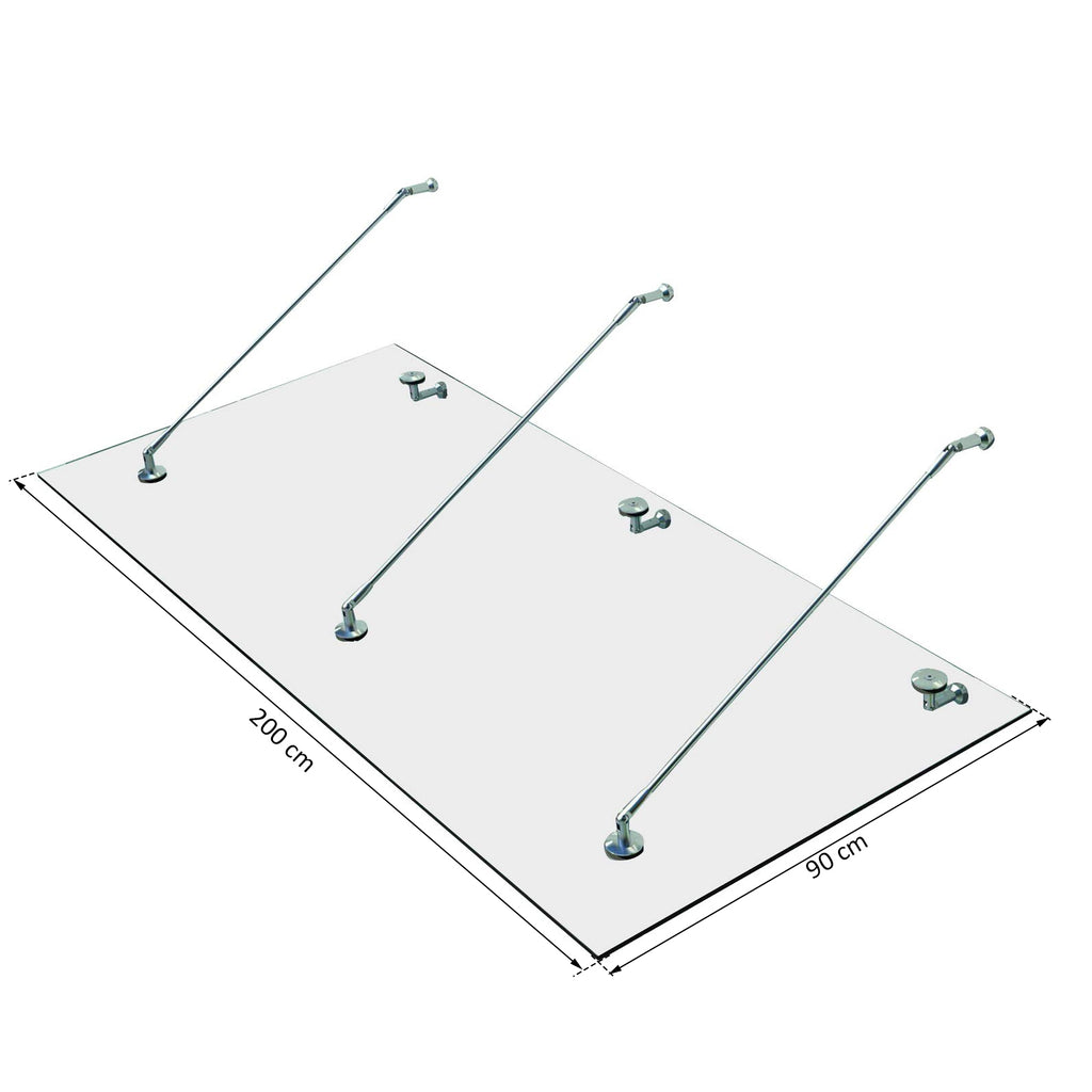 HOMCOM® luifel glazen luifel deur luifel veiligheidsglas roestvrij staal helder glas gelaagd veiligheidsglas VSG 304 200x90cm