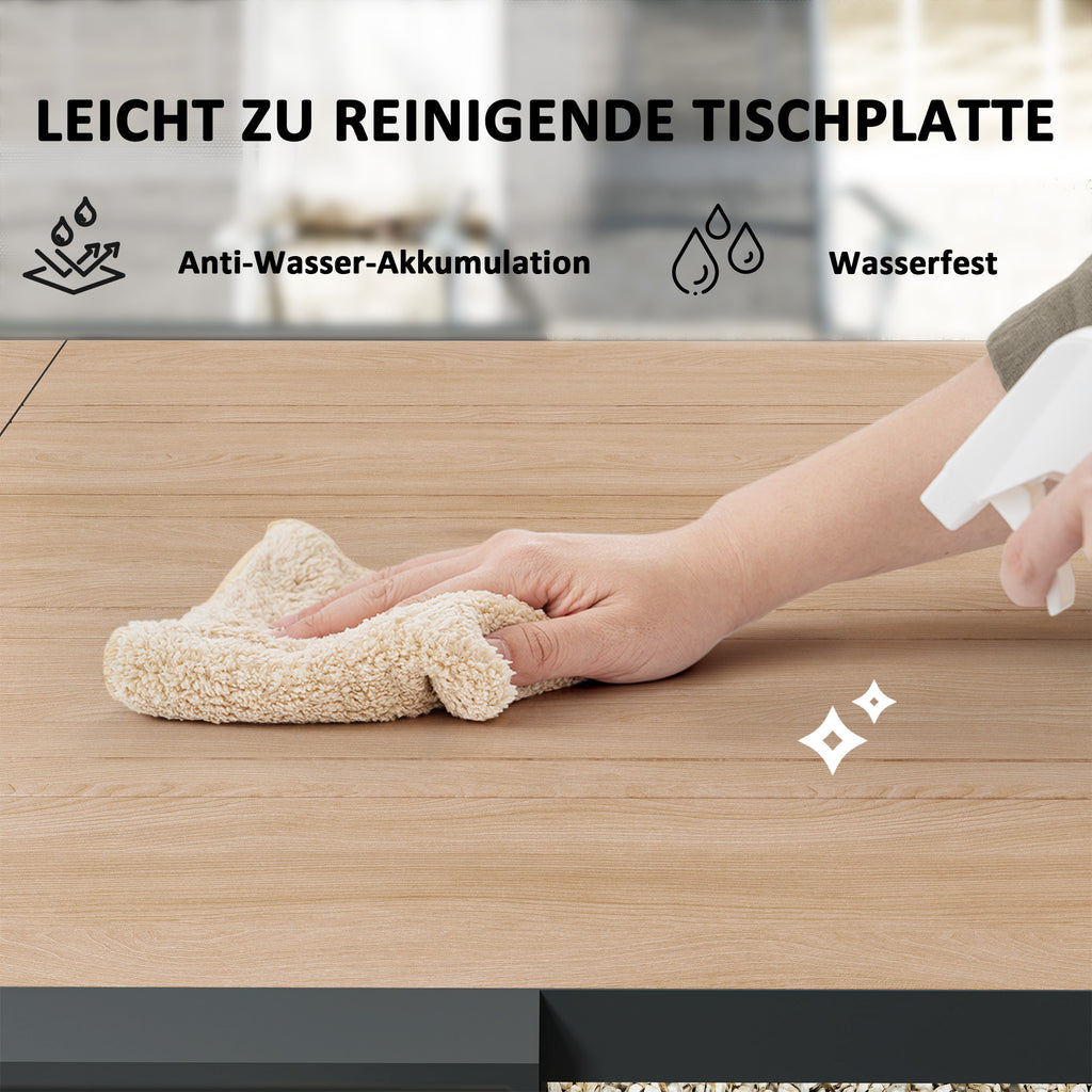 Outsunny Weerbestendige Uitschuifbare Aluminium Tuintafel 80/160x80 cm voor 6 Personen in Natuurhout Look