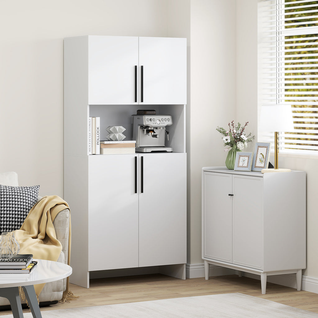 HOMCOM Keukenkast, Voorraadkast voor Keuken, Woonkamer, Eetkamer, Kasten, Rekken, Magnetronplank, Spaanplaat, Wit