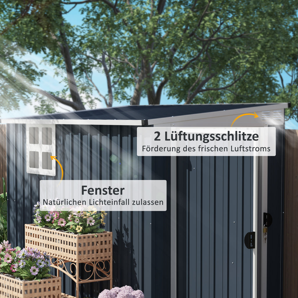 Outsunny Tuinopbergschuur, gereedschapsschuur voor tuingereedschap, venster, ventilatieopeningen, afsluitbaar, staal, donkergrijs