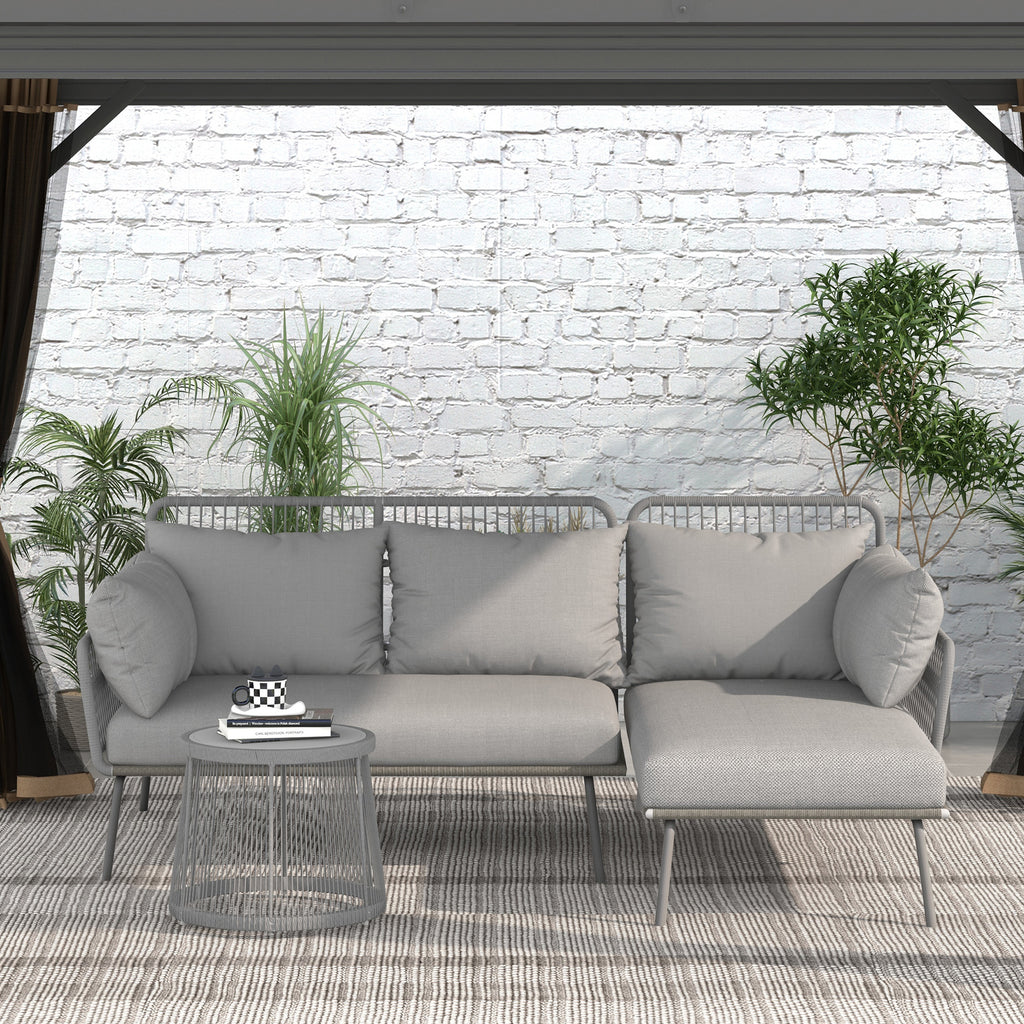 Outsunny Tuin Hoekbank Rattan 2 Zits voor Tuin & Terras, Lichtgrijs