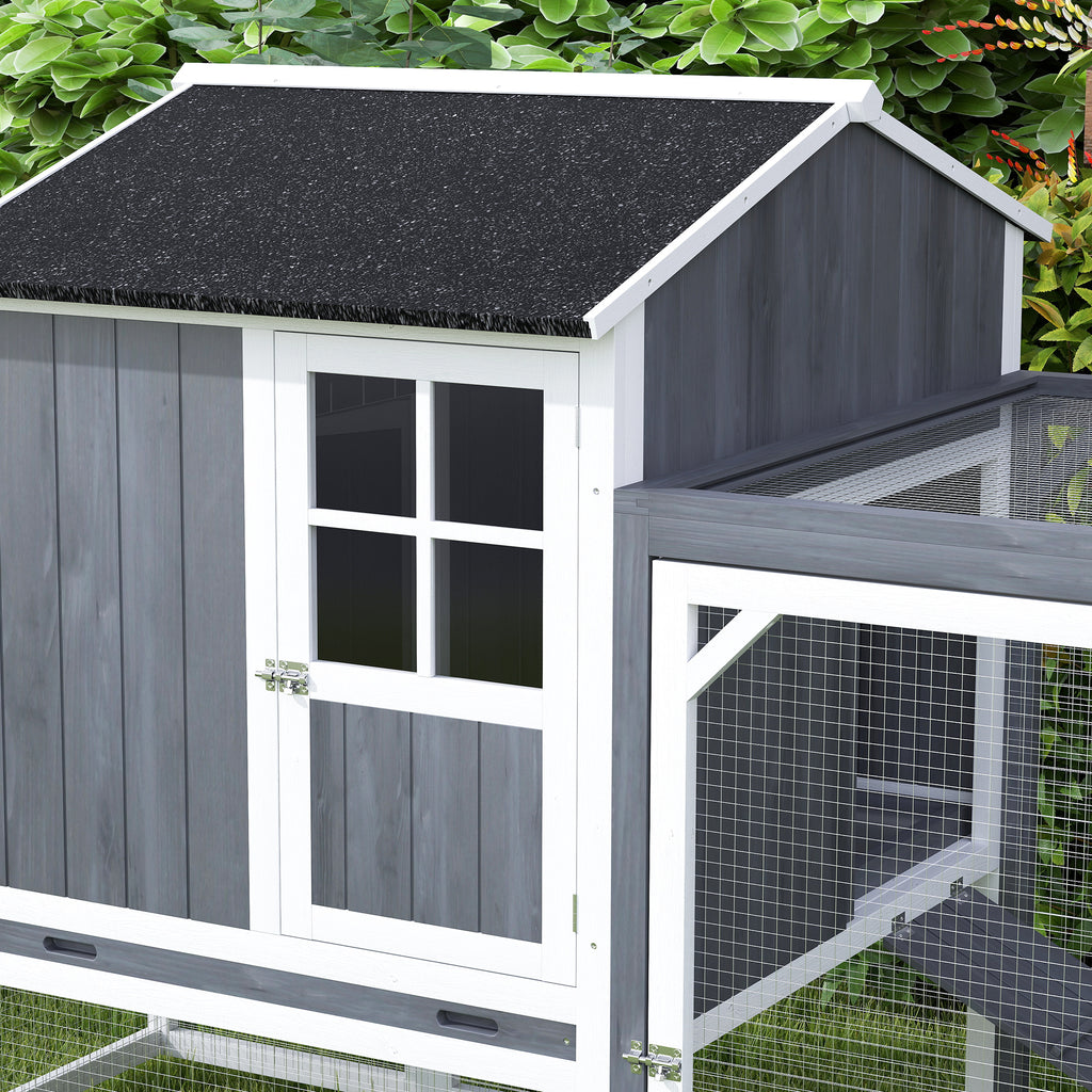 PawHut Kippenren met Uitloop voor 3-4 Kippen, 3-Delige Nestkast, 1,9 m² Oppervlak, Dennenhout, Grijs