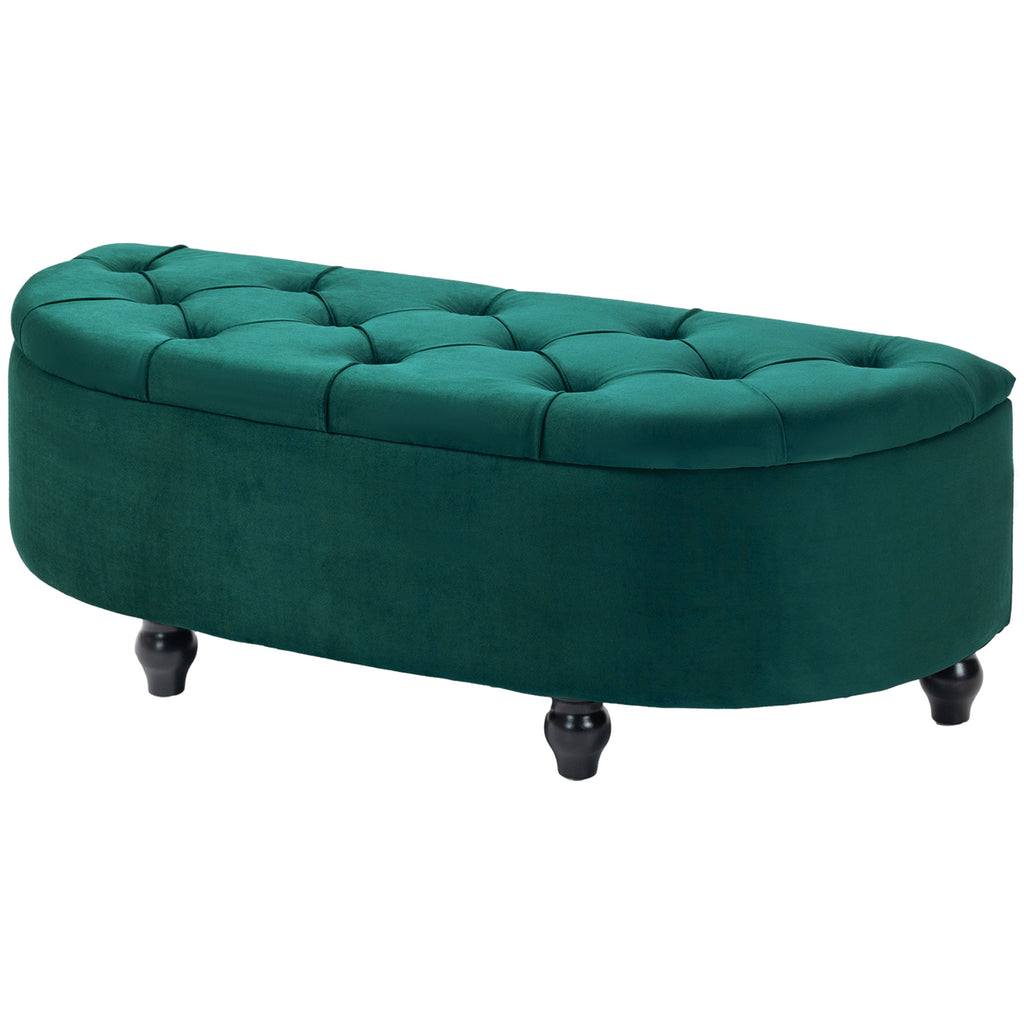 HOMCOM Kruk met Opbergruimte, 2-in-1 Poef, Gepolsterd, Fluwelen Bekleding, Hydraulische Dempers, 120 x 46 x 42 cm, Donkergroen