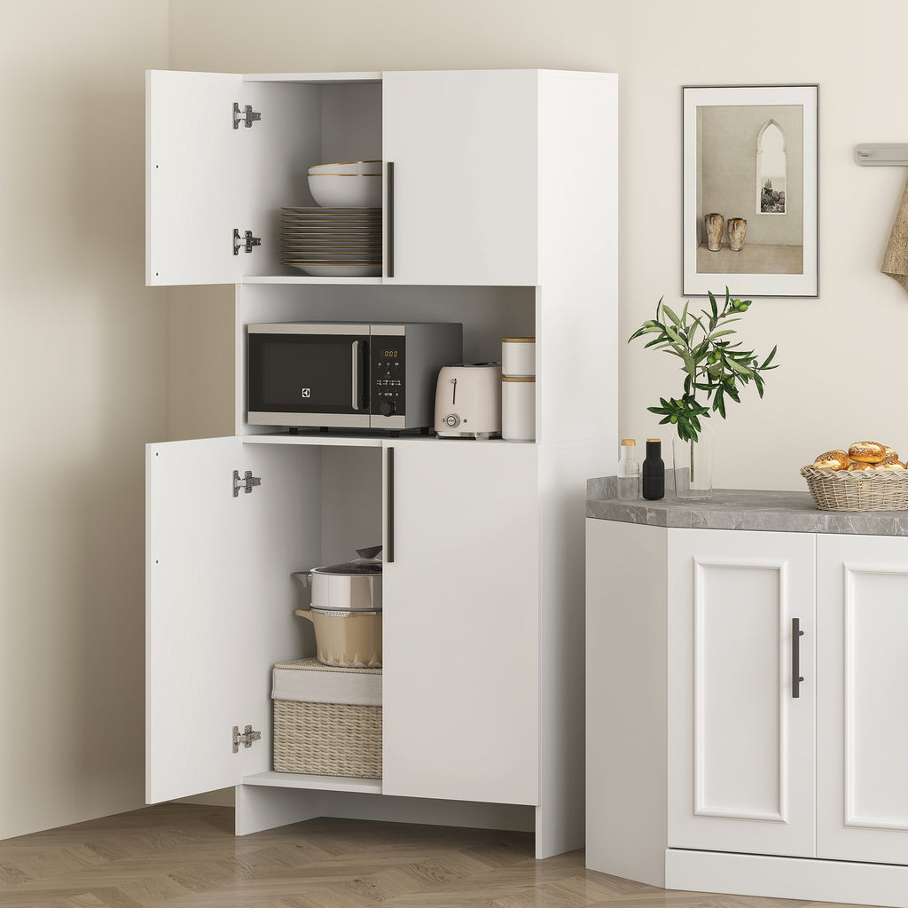 HOMCOM Keukenkast, Voorraadkast voor Keuken, Woonkamer, Eetkamer, Kasten, Rekken, Magnetronplank, Spaanplaat, Wit
