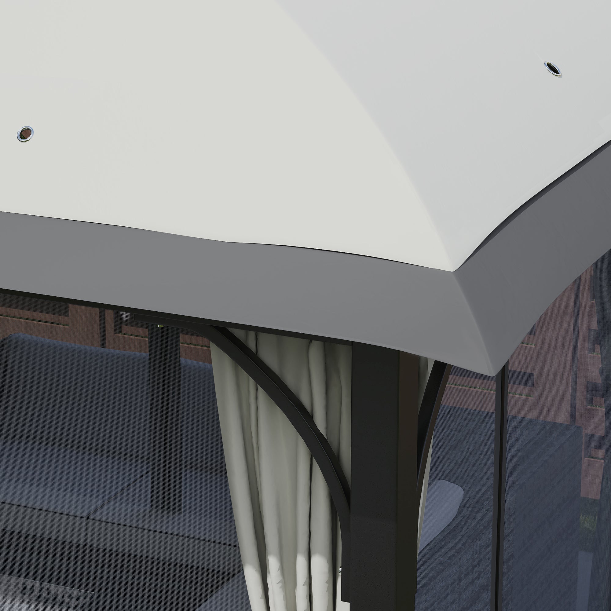 Outsunny Tuinpaviljoen, 3,3 x 4 m Partytent met Netgordijnen, Dubbeldeks Dak, Kunstleder Coating, Metalen Frame, Lichtgrijs