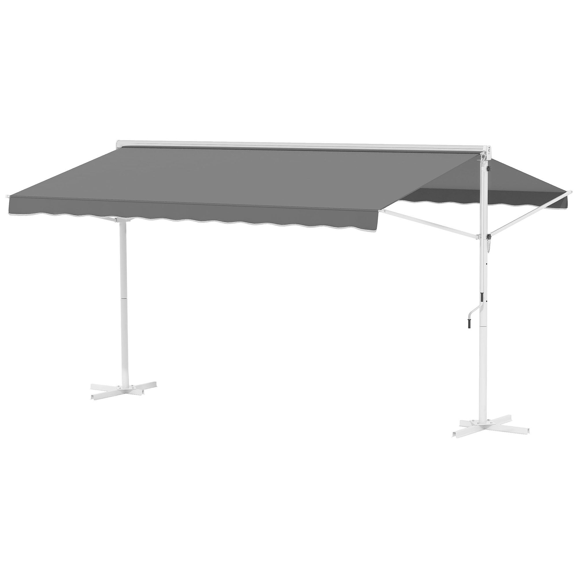 Outsunny Staande luifel met knikarm tuinluifel luifel zwengel grijs 4,5 x 3,42 m