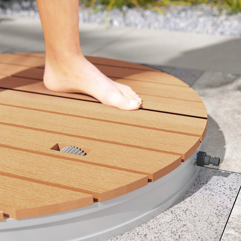 Outsunny Draagbare Buitendouche Set met Aanpasbare Fontein, Aluminium Basis, UV- en Vorstbestendig, Natuurhoutlook