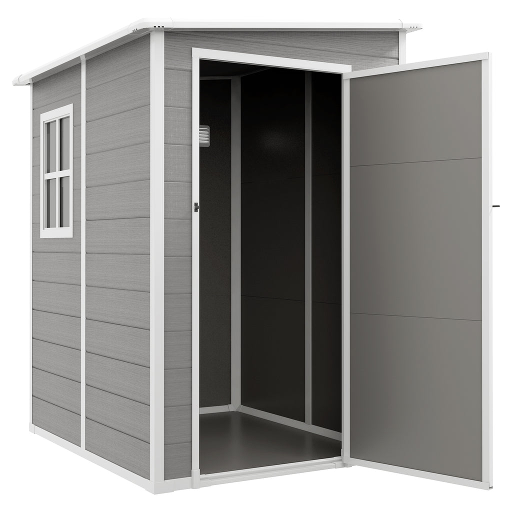 Outsunny Tuinschuur met Slot, Venster voor Daglicht & Ventilatie, Aluminium, 122 x 149 x 192/177 cm Grijs