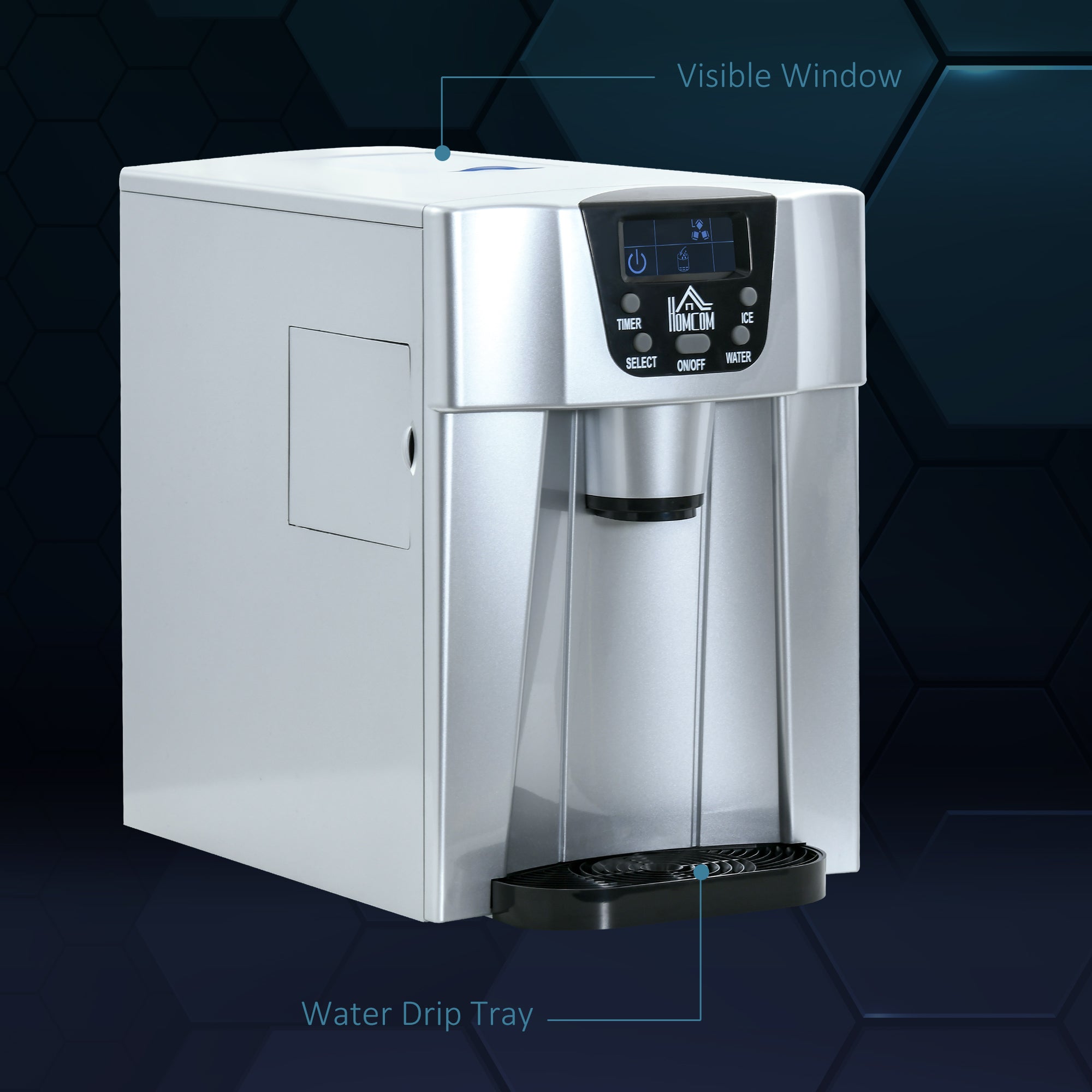 HOMCOM IJsblokjesmachine IJsblokjesmaker Ice-Maker, Timerfunctie, 25,2 cm x 38,9 cm x 36,3 cm, Zilver