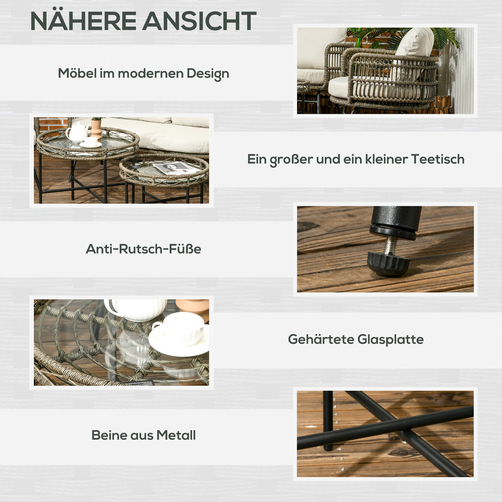 Outsunny tuinmeubels 5-delig Zitset van rotan voor buiten met kussens, aluminium