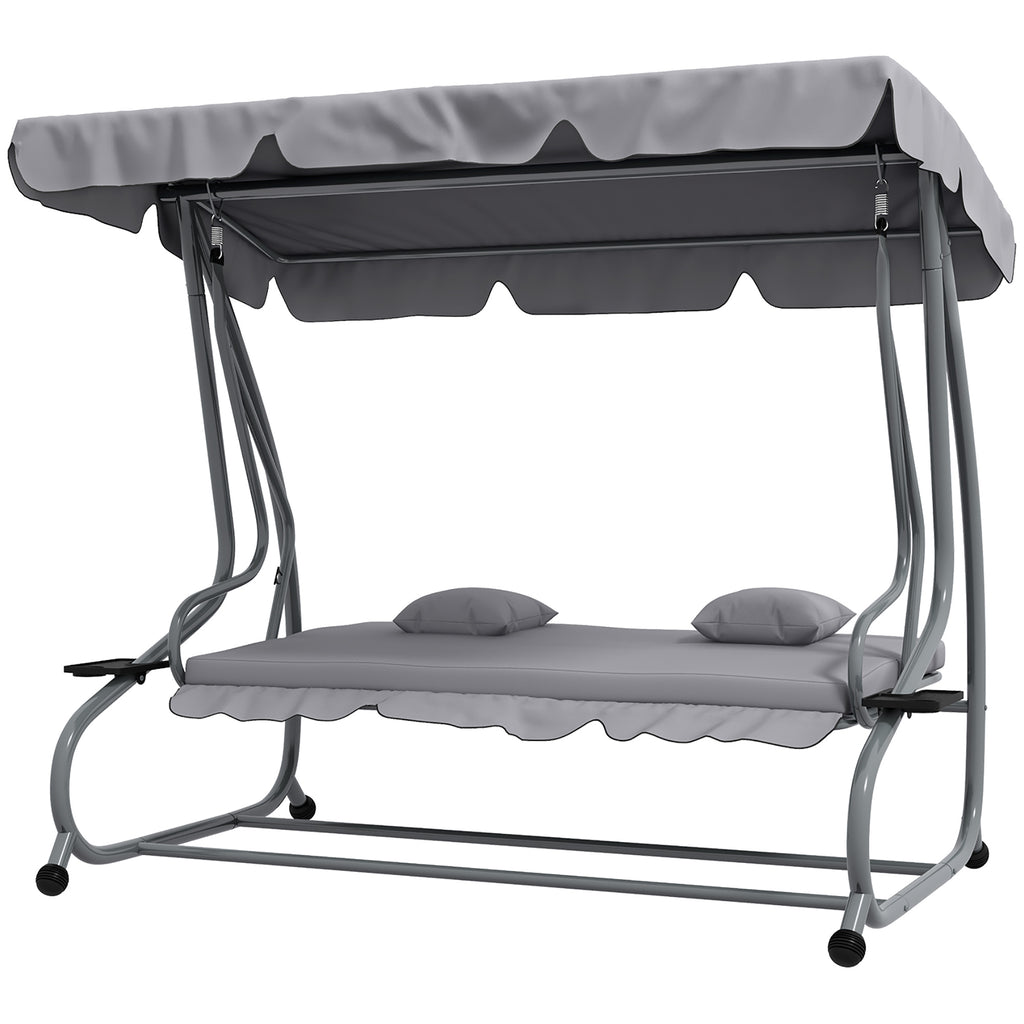 Outsunny 2-in-1 Hollywoodschommel met Ligfunctie, Verstelbaar Dak, tot 340 kg, Staal, 200x120x164 cm, Grijs