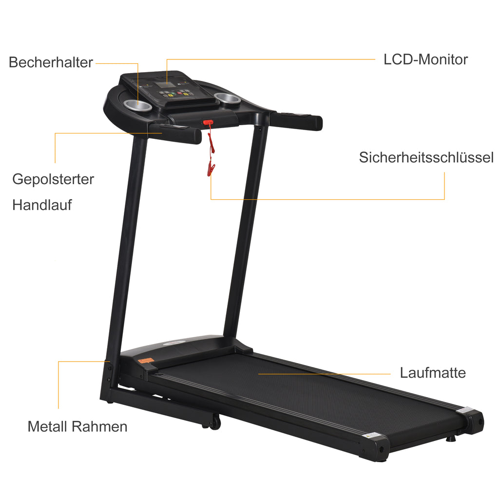 HOMCOM elektrische loopband opvouwbaar met 12 vooraf ingestelde programma's met LED-display bekerhouder en gsm-houder zeer geschikt voor home gym indoor fitness zwart 134 x 60 x 118 cm