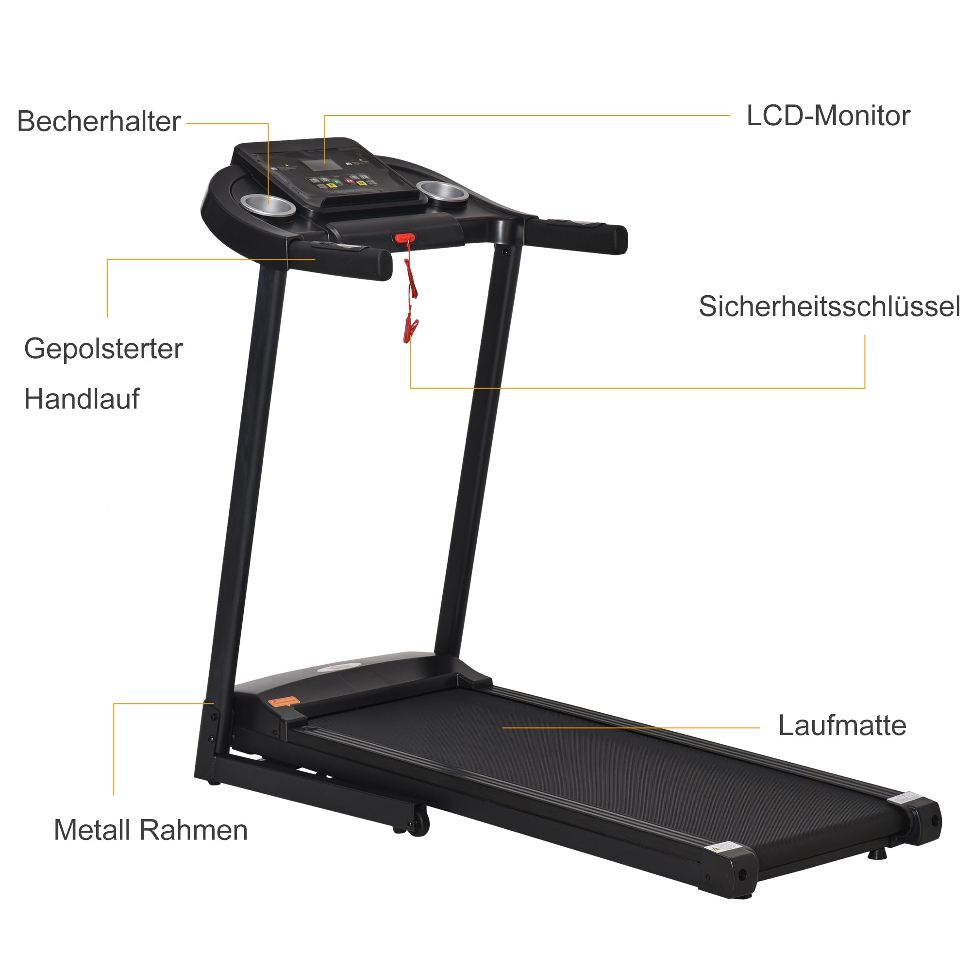 HOMCOM elektrische loopband opvouwbaar met 12 vooraf ingestelde programma's met LED-display bekerhouder en gsm-houder zeer geschikt voor home gym indoor fitness zwart 134 x 60 x 118 cm