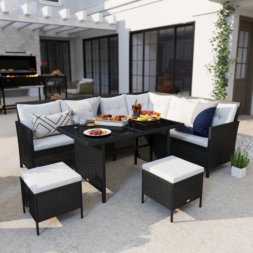 Outsunny 18-delige poly-rotan zitgroep bankstel tuinset fauteuil krukkenset
