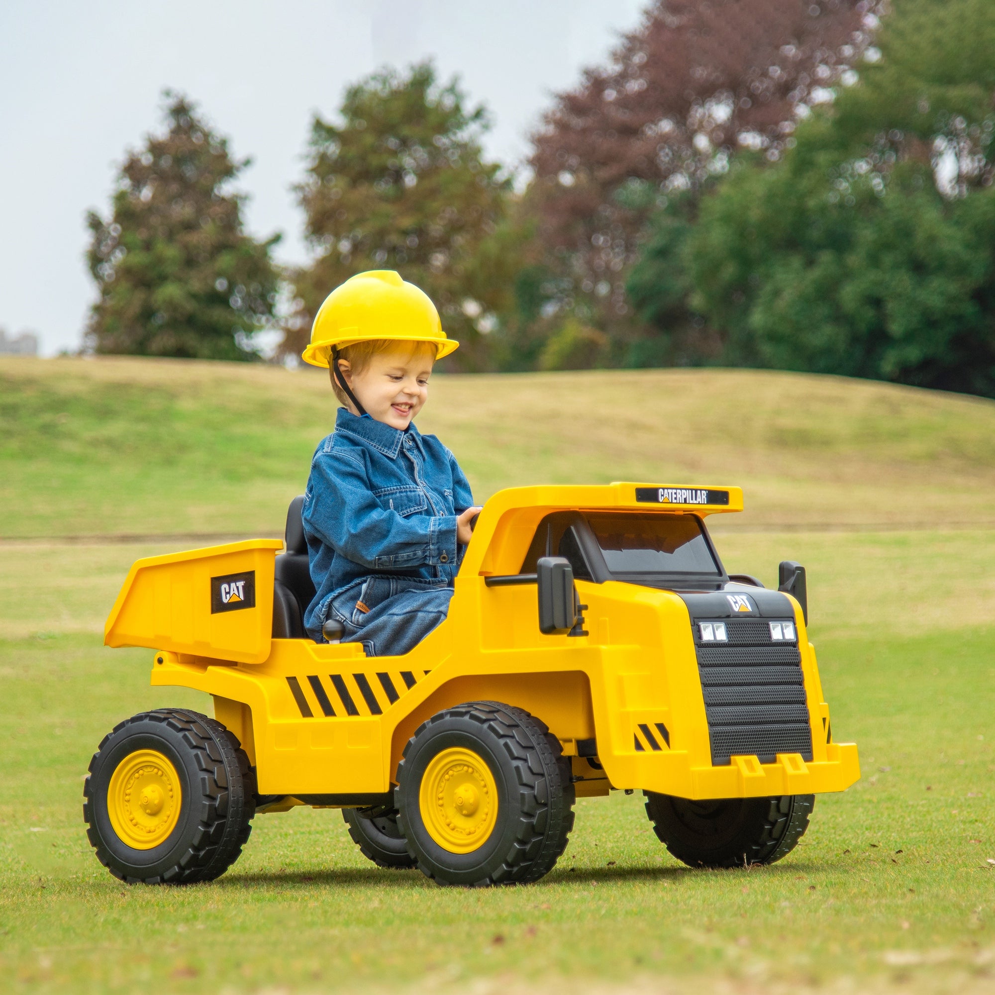 AIYAPLAY Elektrische Kindergraafmachine, Caterpillar Kipper, 3-5 km/u, met Afstandsbediening, 3-6 Jaar, Geel
