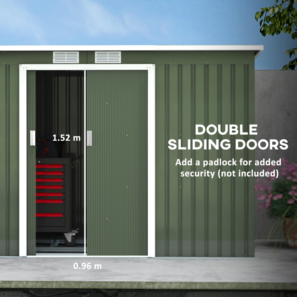 Outsunny Tuinhuis tuinhuisje met schuifdeur raam buiten staal lichtgroen