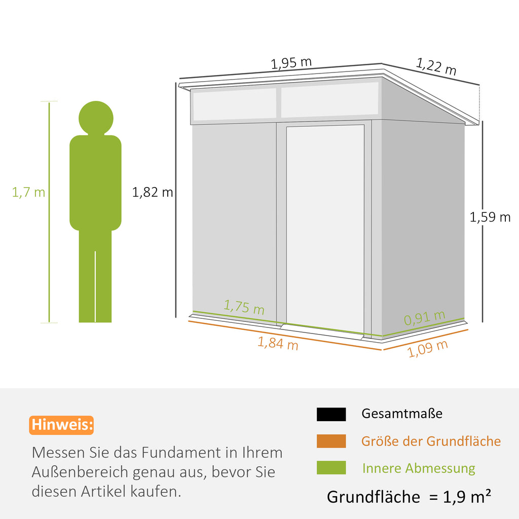 Outsunny Tuinschuur, Gereedschapsschuur met Vensters, Ventilatieopeningen, Schuifdeur, Waterdicht Staal, Weerbestendig, Donkergrijs