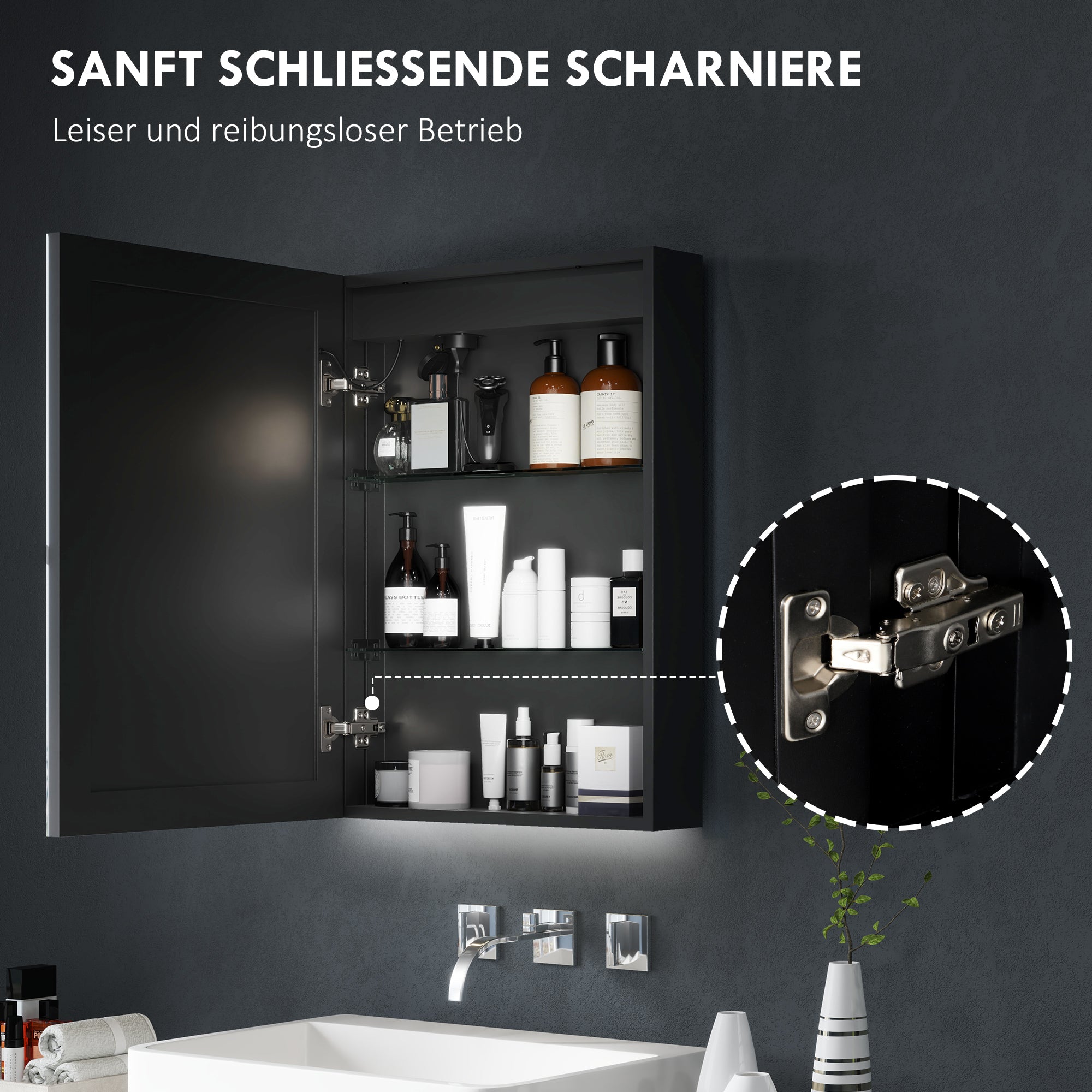 HOMCOM LED Spiegelkast voor Badkamer, 50 x 70 cm, Dimbaar, Anti-Beslag, Zwart