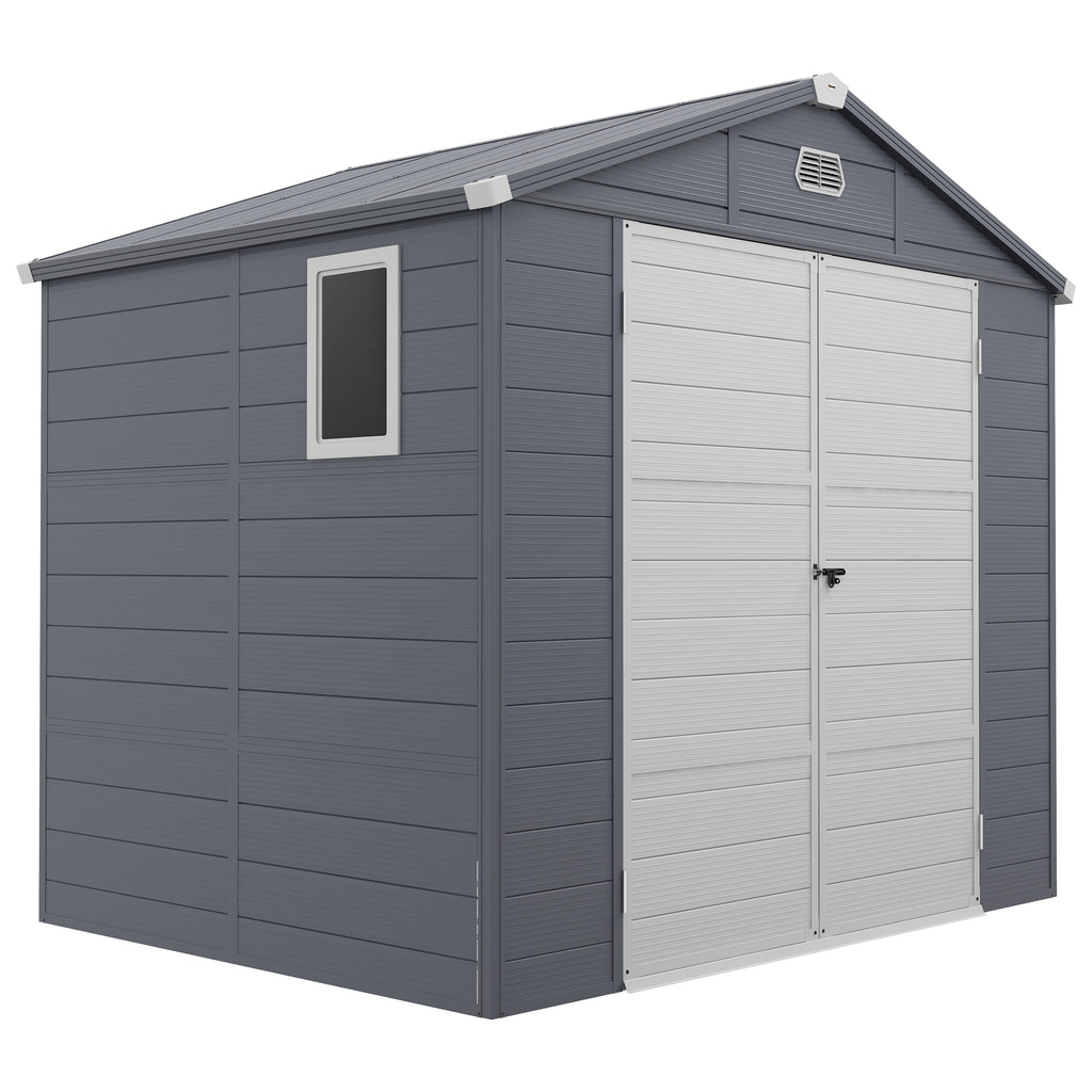 Outsunny Tuinhuis, Tuinschuur met Ventilatieraam, Kunststof, Metaal, 240 x 190 x 180/228, Grijs