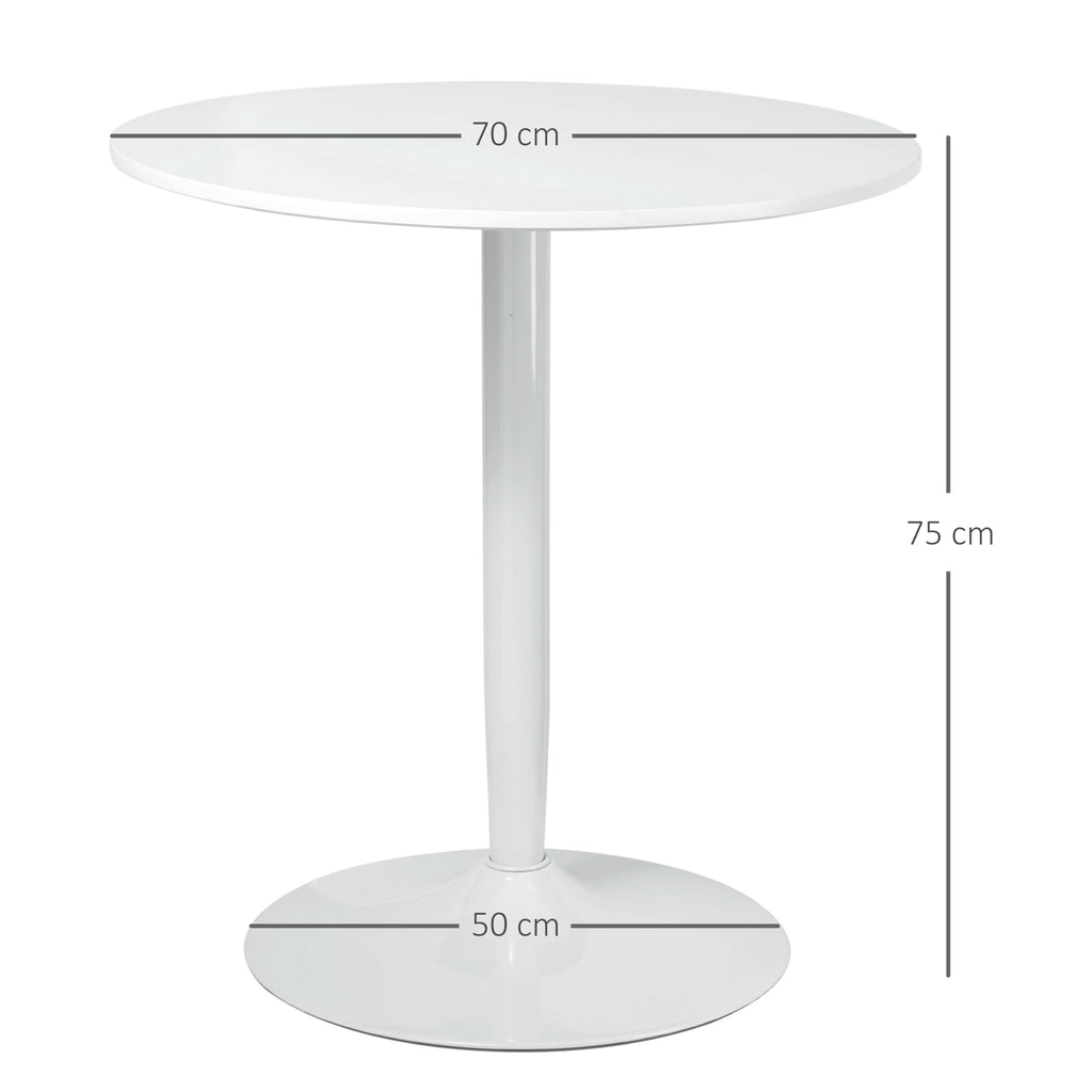 HOMCOM Eettafel voor 2 Personen, Ronde Tafelblad, Stalen Voet, wit, 70 x 70 x 75 cm