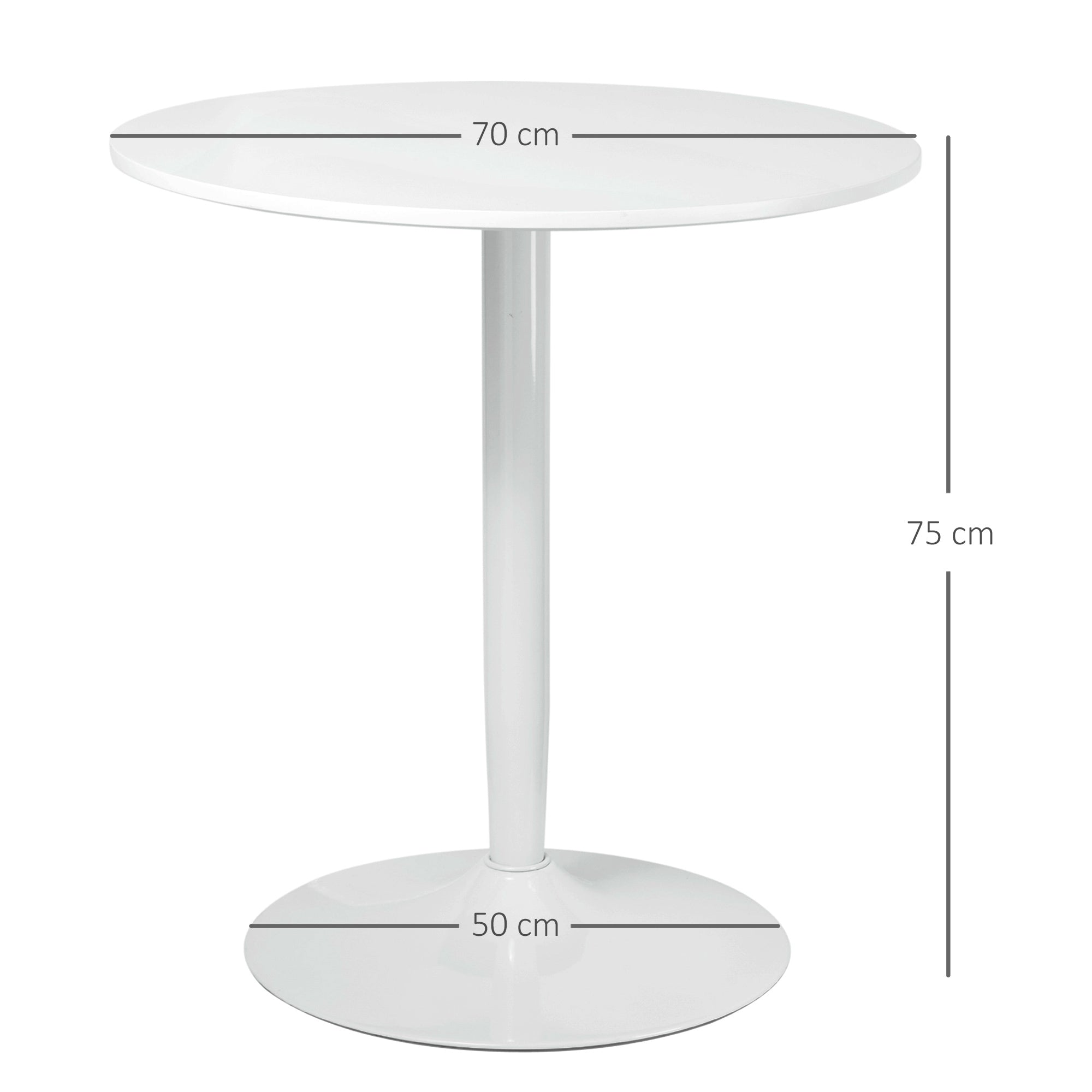 HOMCOM Eettafel voor 2 Personen, Ronde Tafelblad, Stalen Voet, wit, 70 x 70 x 75 cm