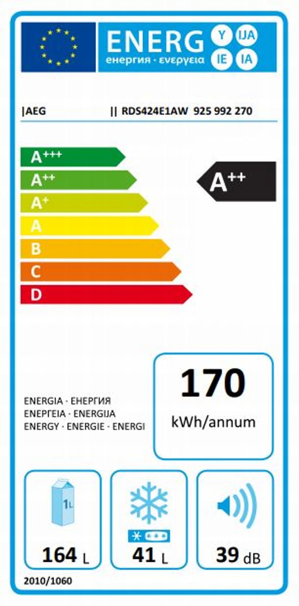AEG Koelkast met diepvries RDS424E1AW LowFrost
