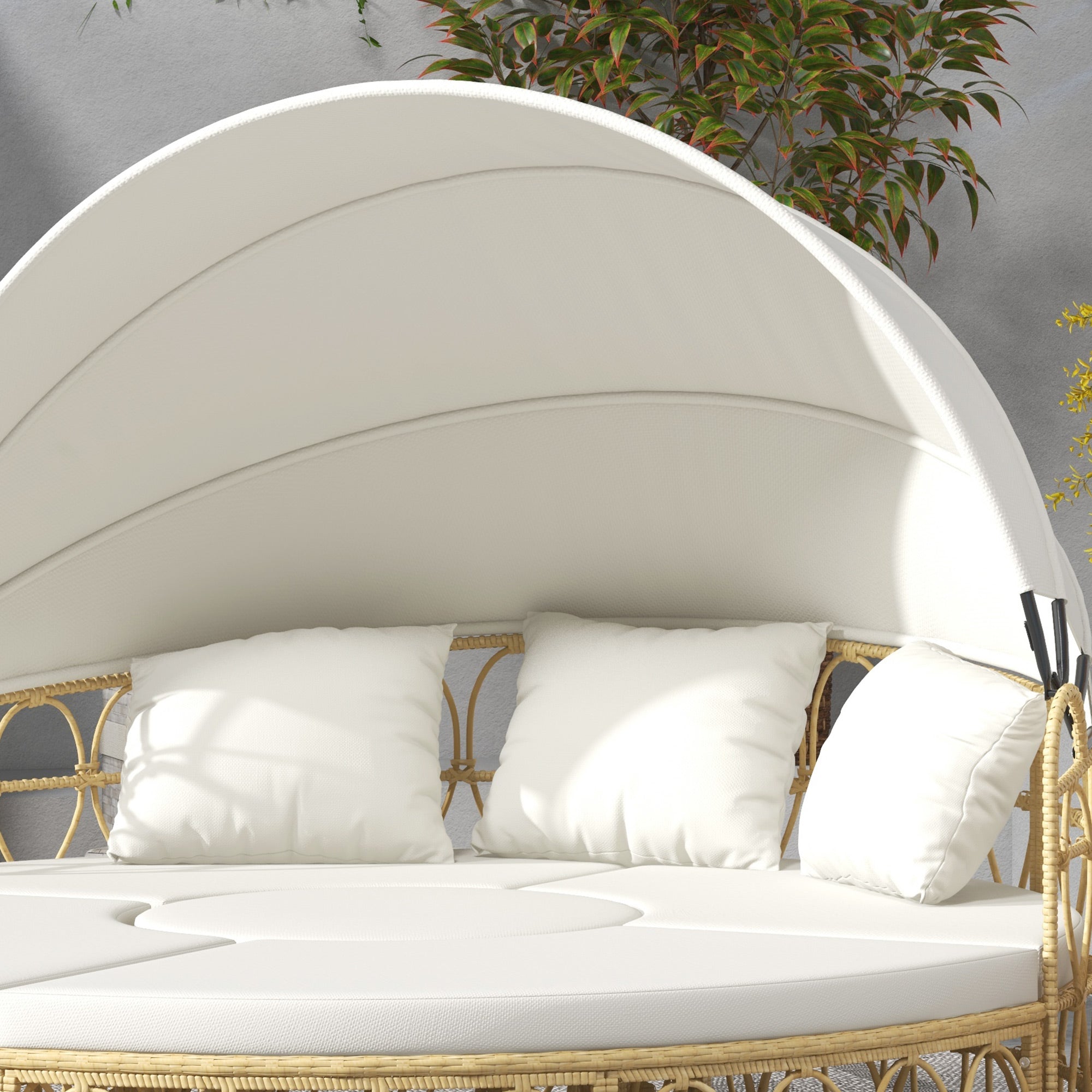 Outsunny Loungeset met uitschuifbaar dak, 4-delig, inclusief 5 kussens, rattanlook, 178B x 85T x 66,5H cm, beige