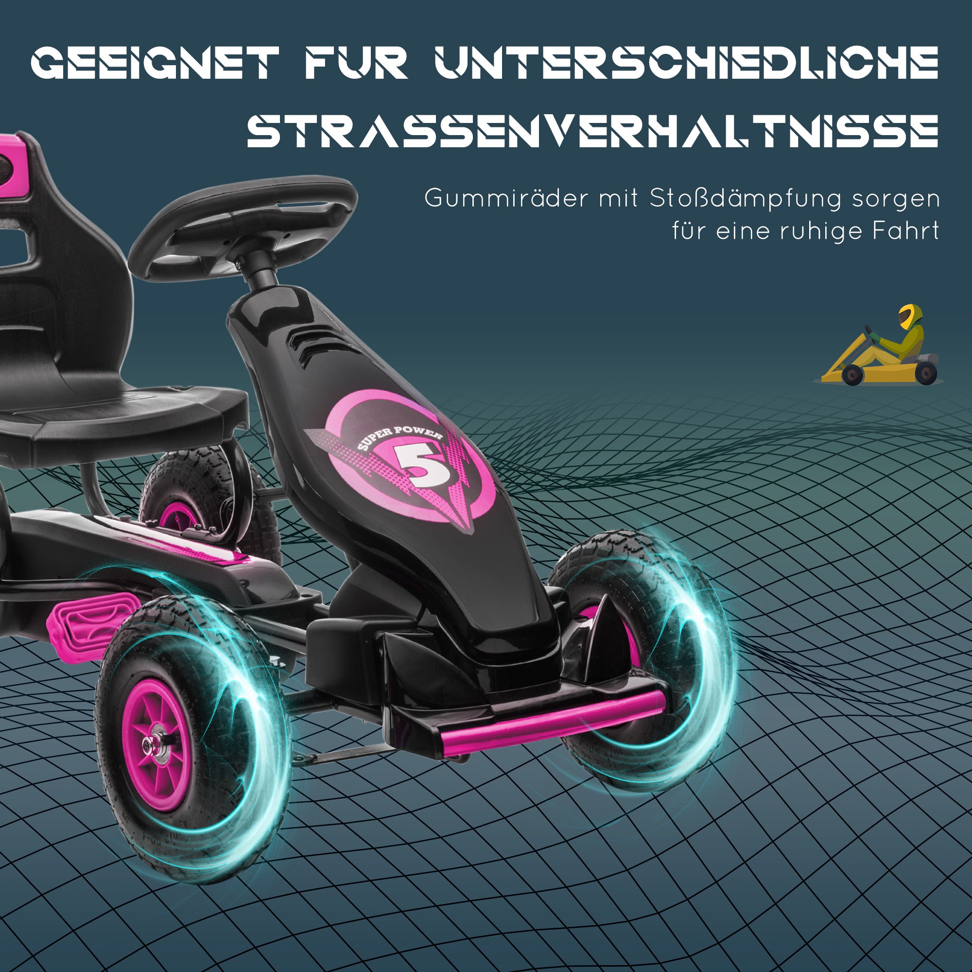 HOMCOM Kinder-Skelter, met Pedalen, Verstelbare Stoel, Geschikt voor Binnen en Buiten, vanaf 5 Jaar, Roze, 121 x 58 x 61 cm