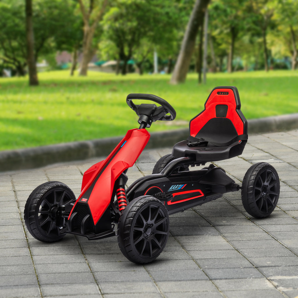HOMCOM Go-Kart Pedal Go-Kart met Achteruit- en Vooruitversnelling, voor Kinderen van 3 tot 8 Jaar, Rood+Zwart
