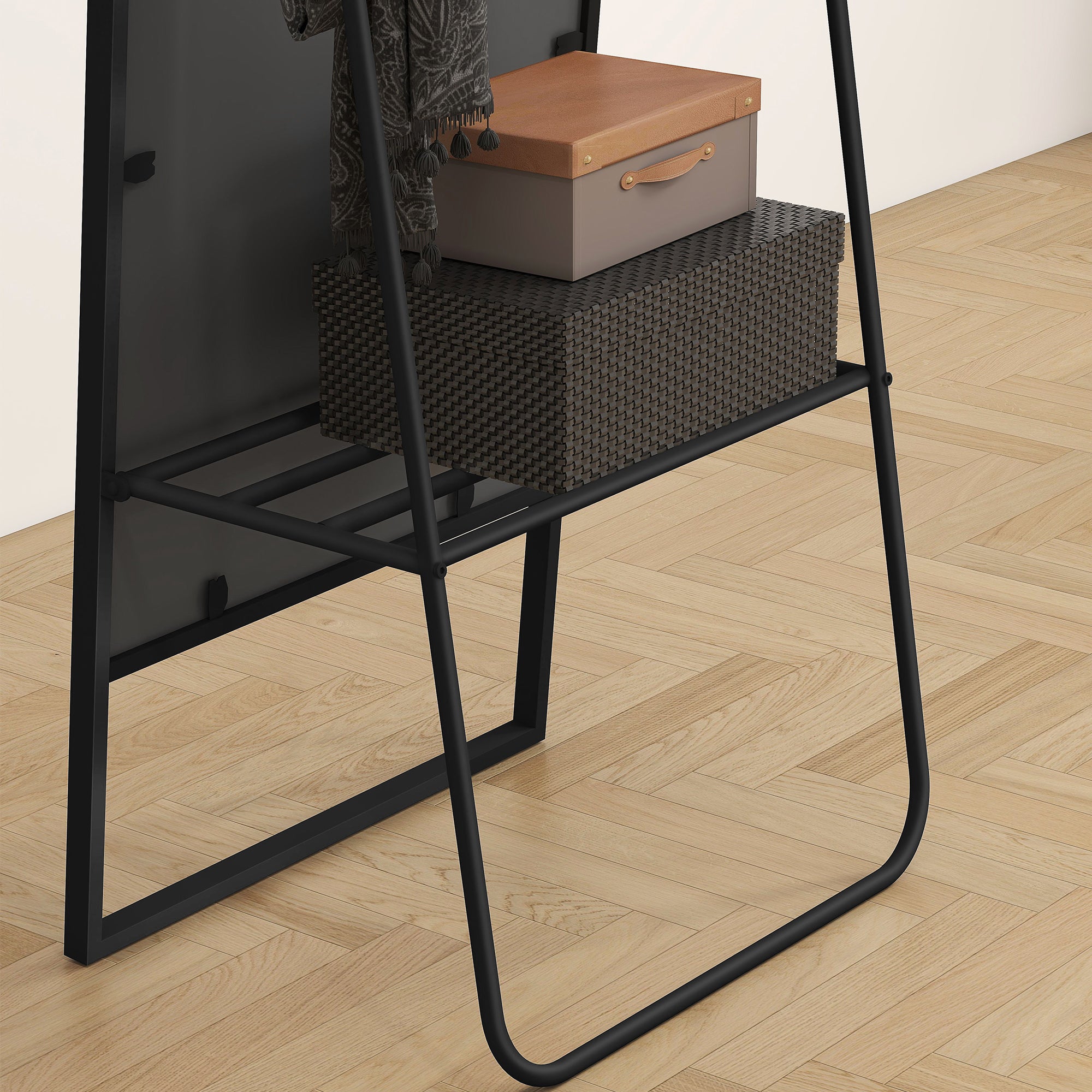 HOMCOM Volledige lichaamsspiegel, industrieel ontwerp, achterplank, 2 haken, metalen frame, voor slaapkamer, 157 x 50 cm, Zwart