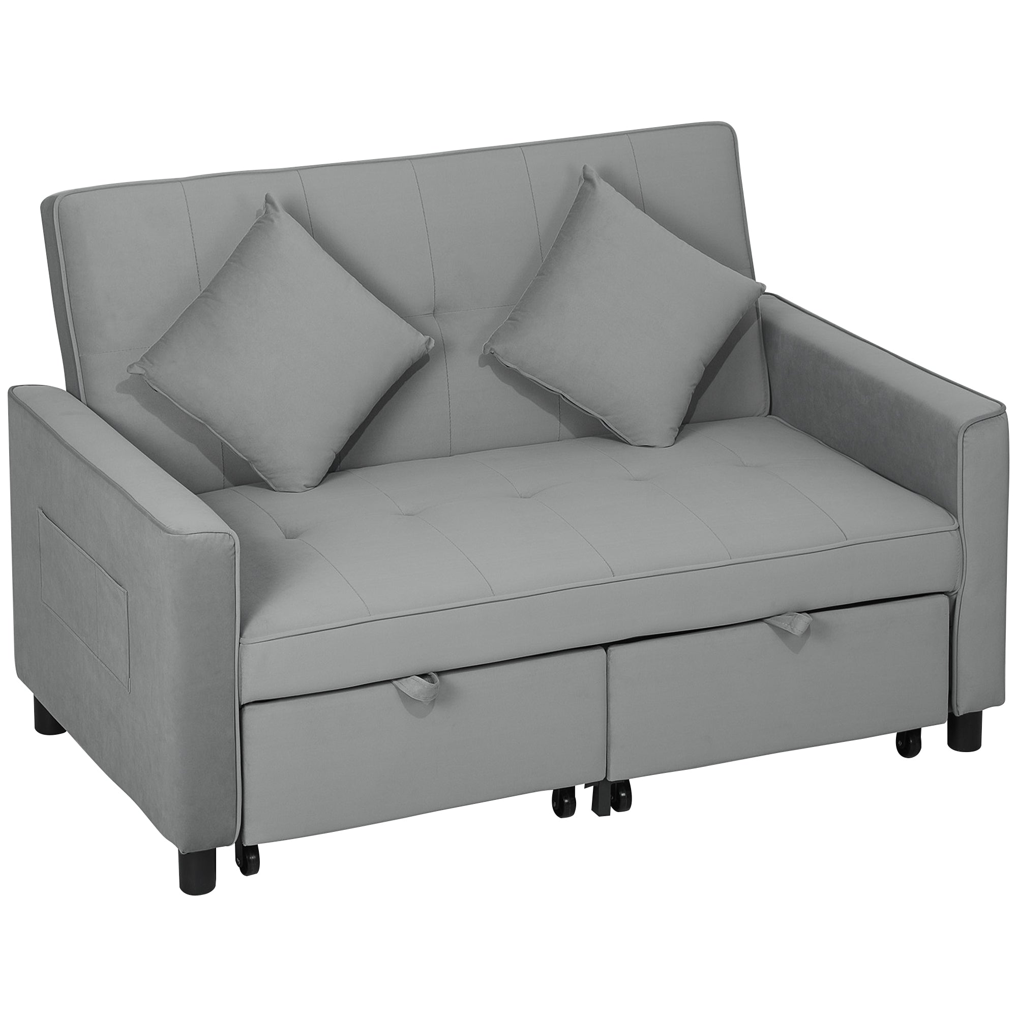 HOMCOM 4-in-1 Sofa, Verstelbare Bank, Bedbank, met Kussens, Stoffen Bekleding, voor Woonkamer, Slaapkamer, Grijs