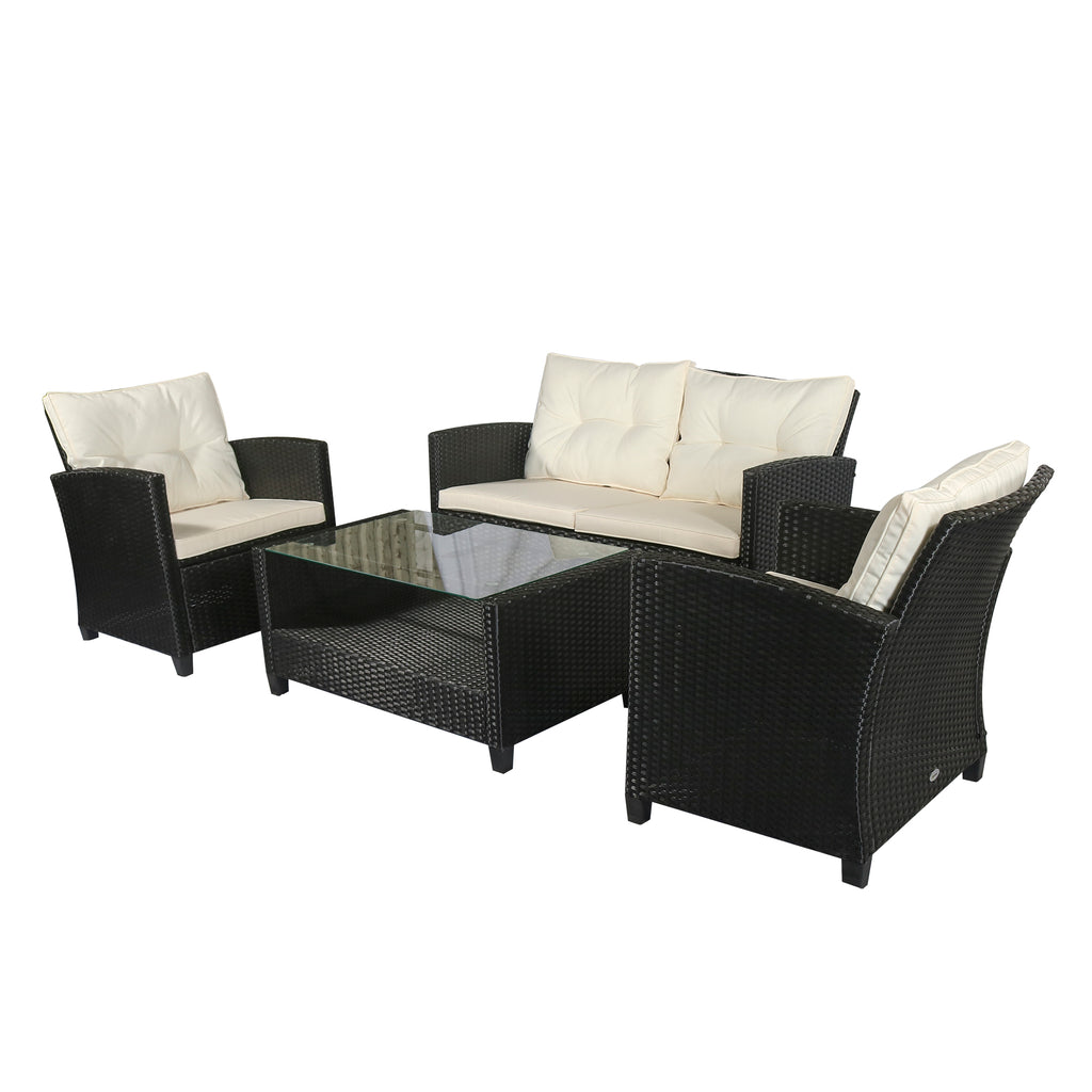 Outsunny poly-rotan zitset 4-delig Zitgroep tuinmeubel set lounge metaal zwart
