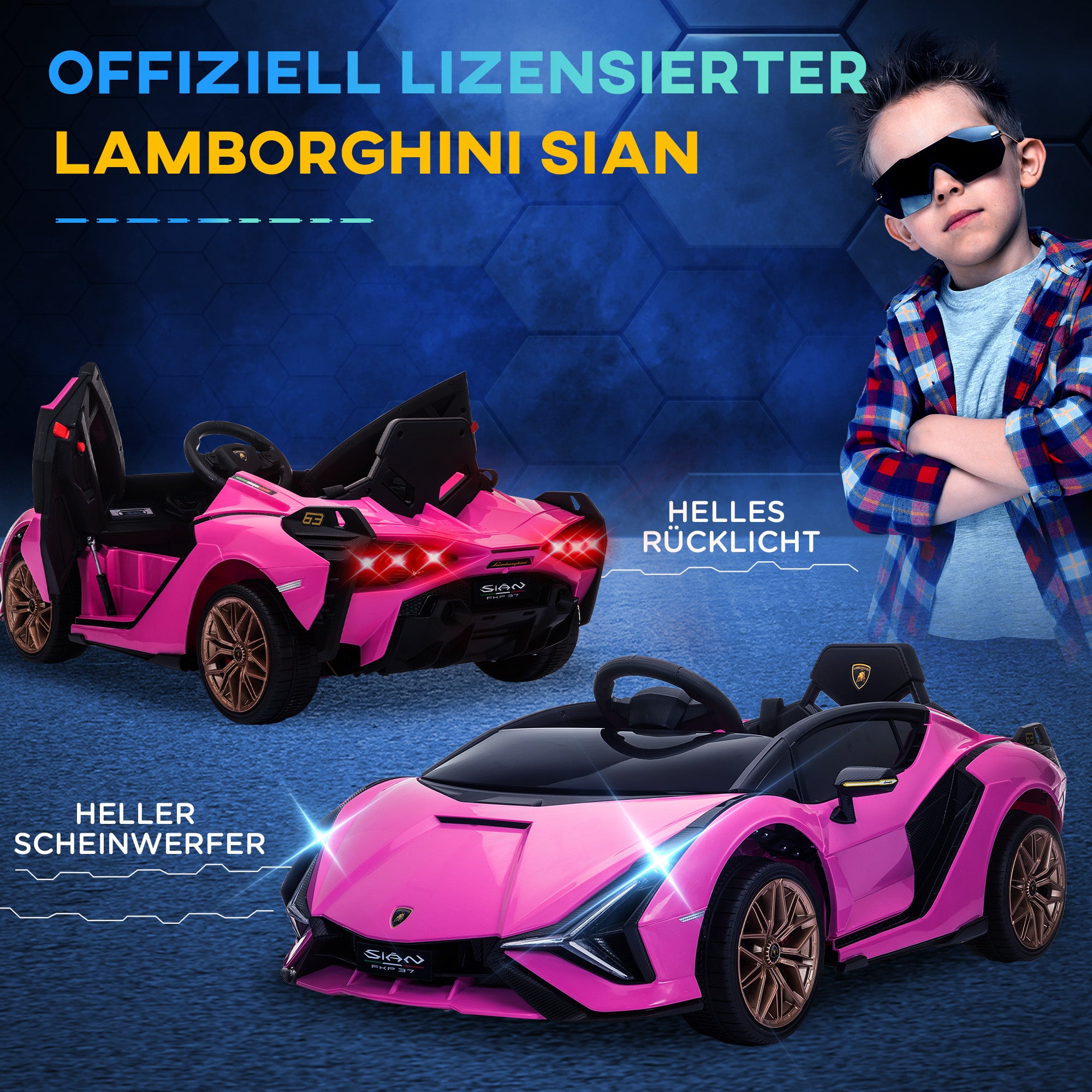 HOMCOM Kinder Elektrische Auto, Lamborghini, 3-5 km/u, Afstandsbediening, voor 3-5 Jaar, Roze