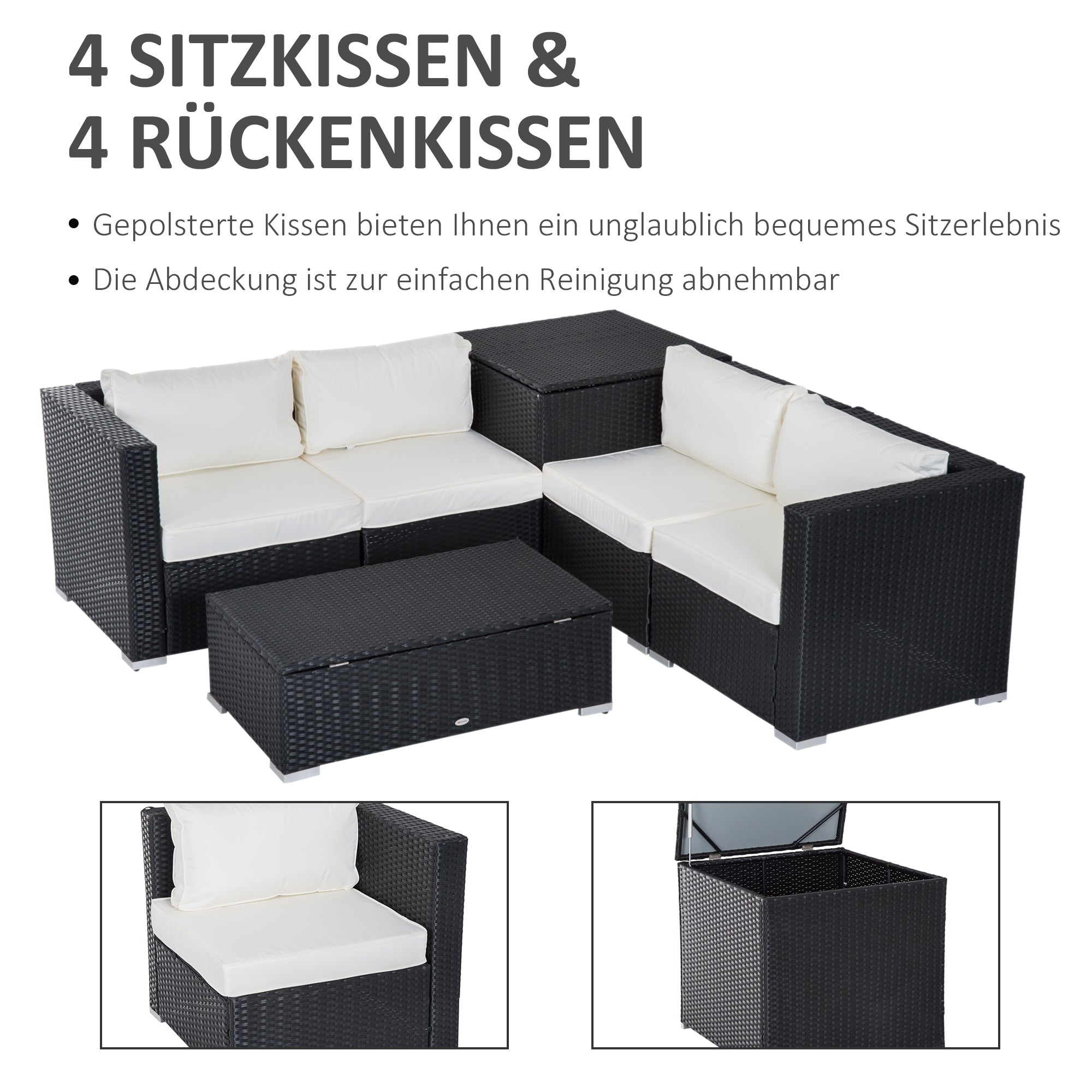 Outsunny tuinmeubels 6-delig Staal zwart + crème