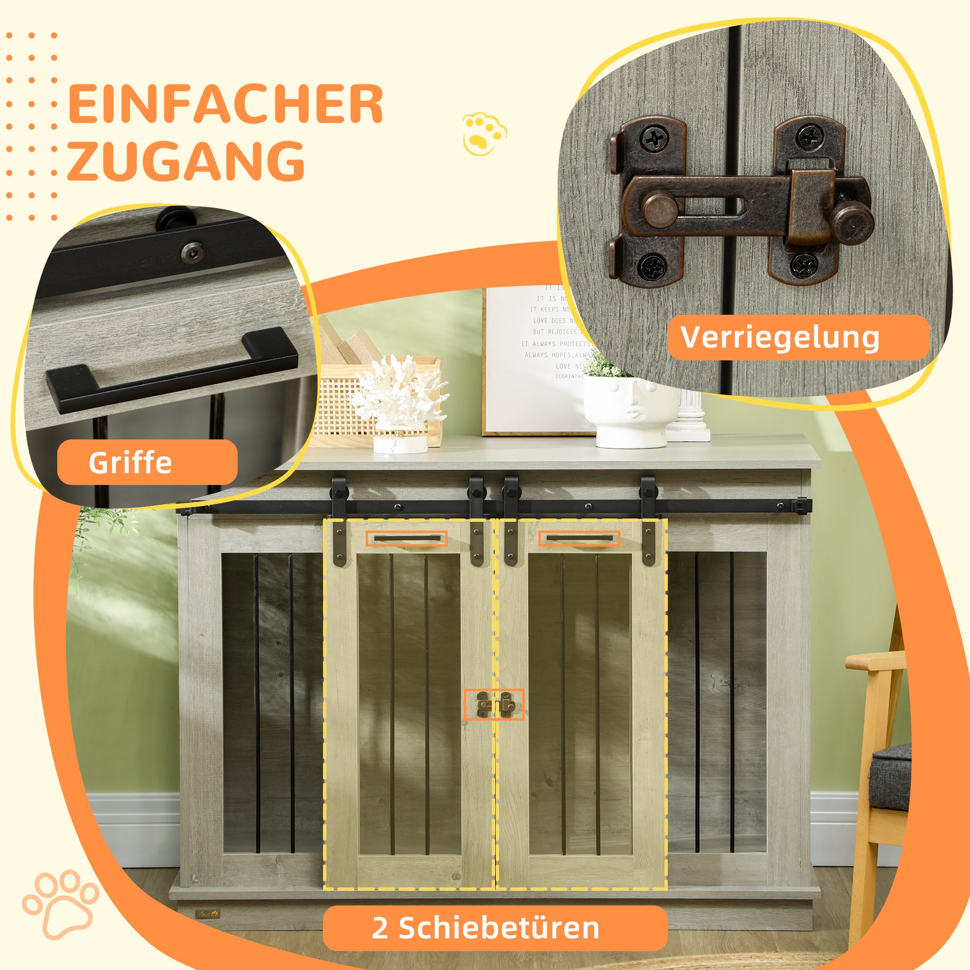 PawHut Hondenkooi met 2 Deuren, Hondenbox, Transportbox voor Honden, Landelijk Design, Vergrendelbaar, Grijs