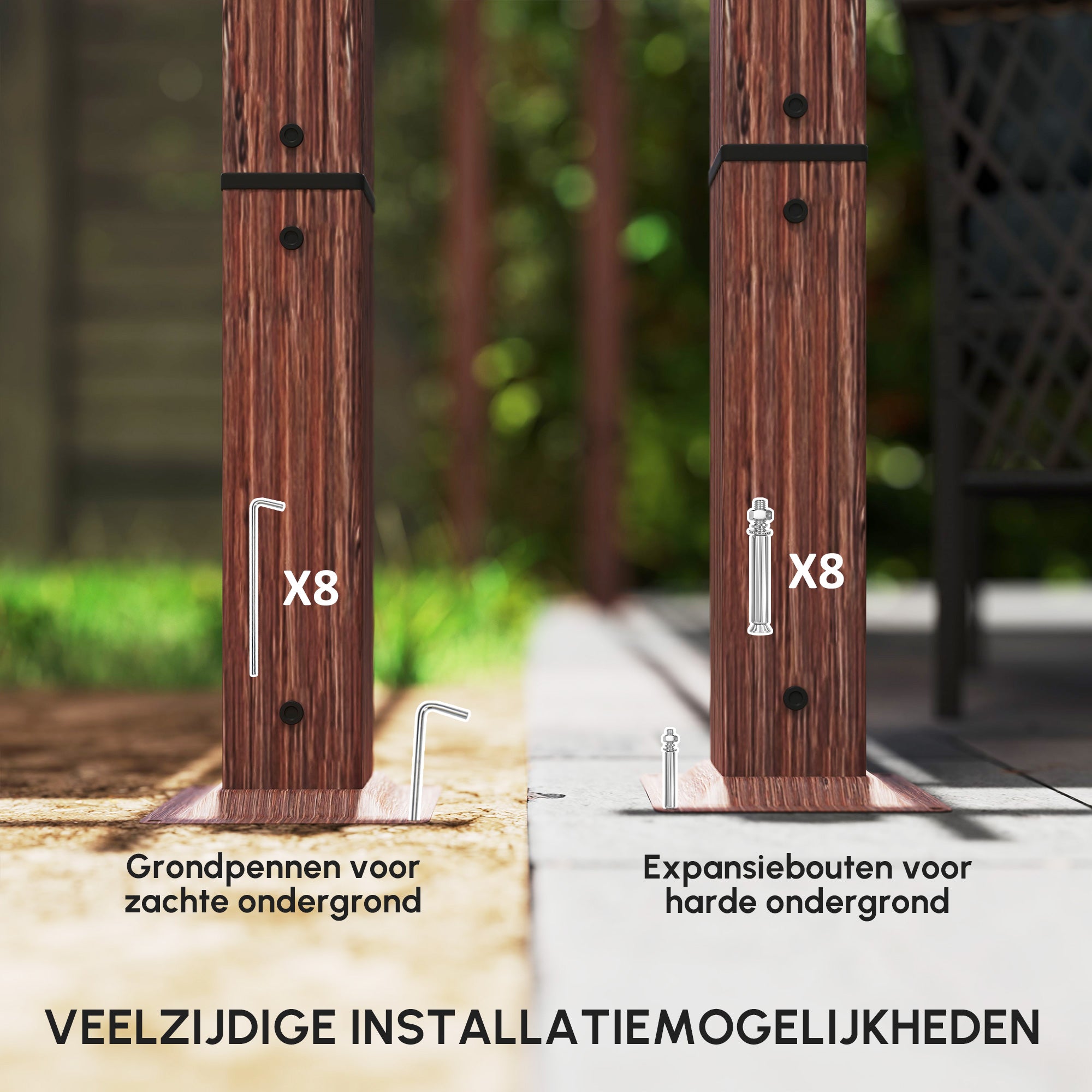 Outsunny 3 x 4 m Tuin-Pergola, Verstelbaar Terrasoverkapping, Aluminium Frame, UPF30+ Zonbescherming, Natuurhout
