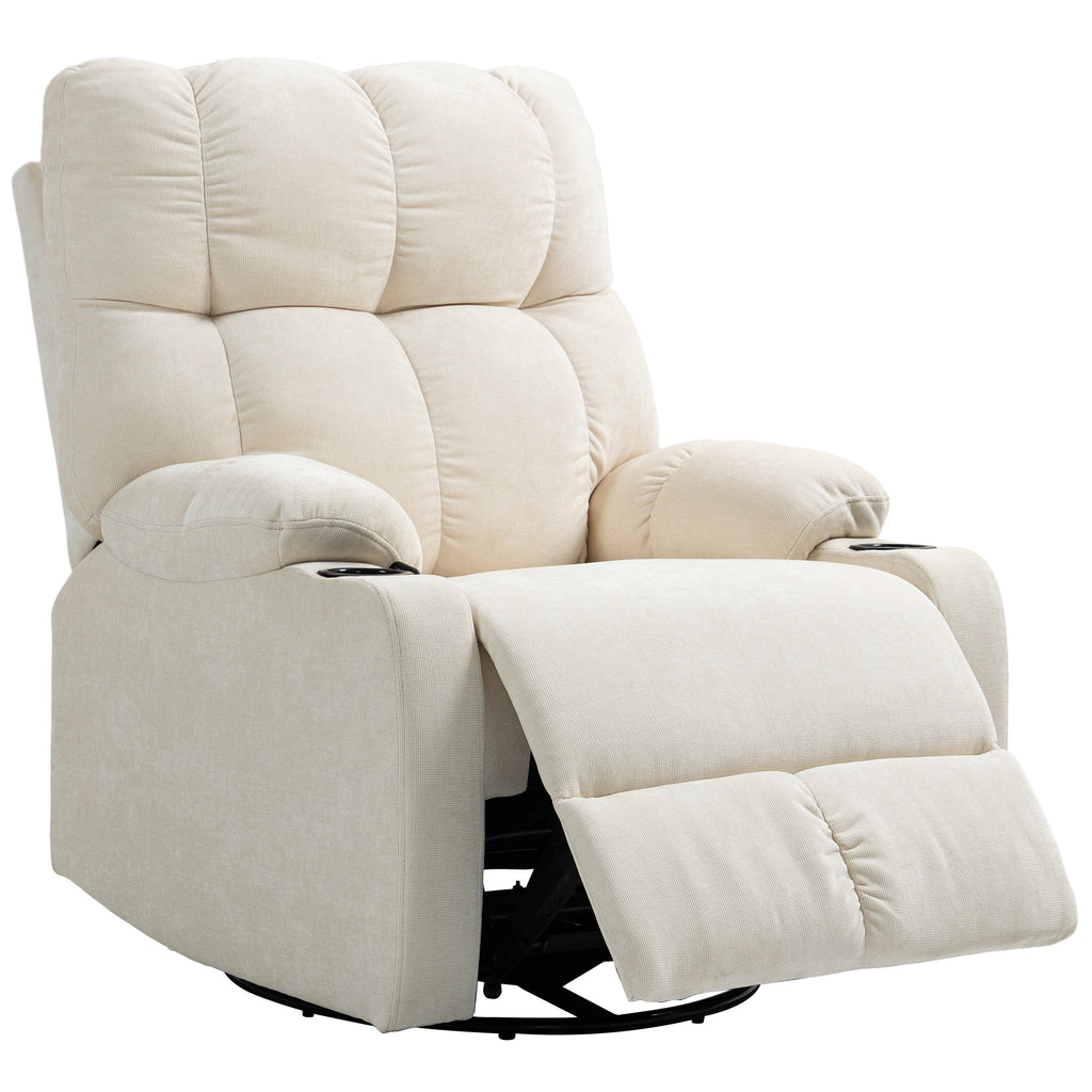 HOMCOM Relaxstoel met Voetensteun, Ligstoel, Draaibaar tot 150 kg, Stalen Frame, 88x96x108cm, Beige