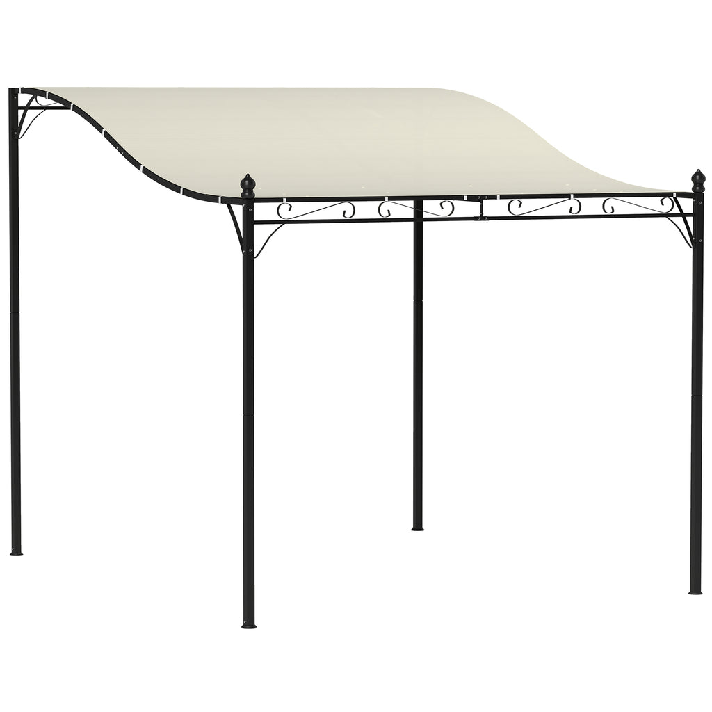 Outsunny 2,5 x 3 m Pergola, Wandgemonteerde Tuinpaviljoen, waterbestendig, Metalen frame, Afvoergaten, Schaduwdak, Crèmewit