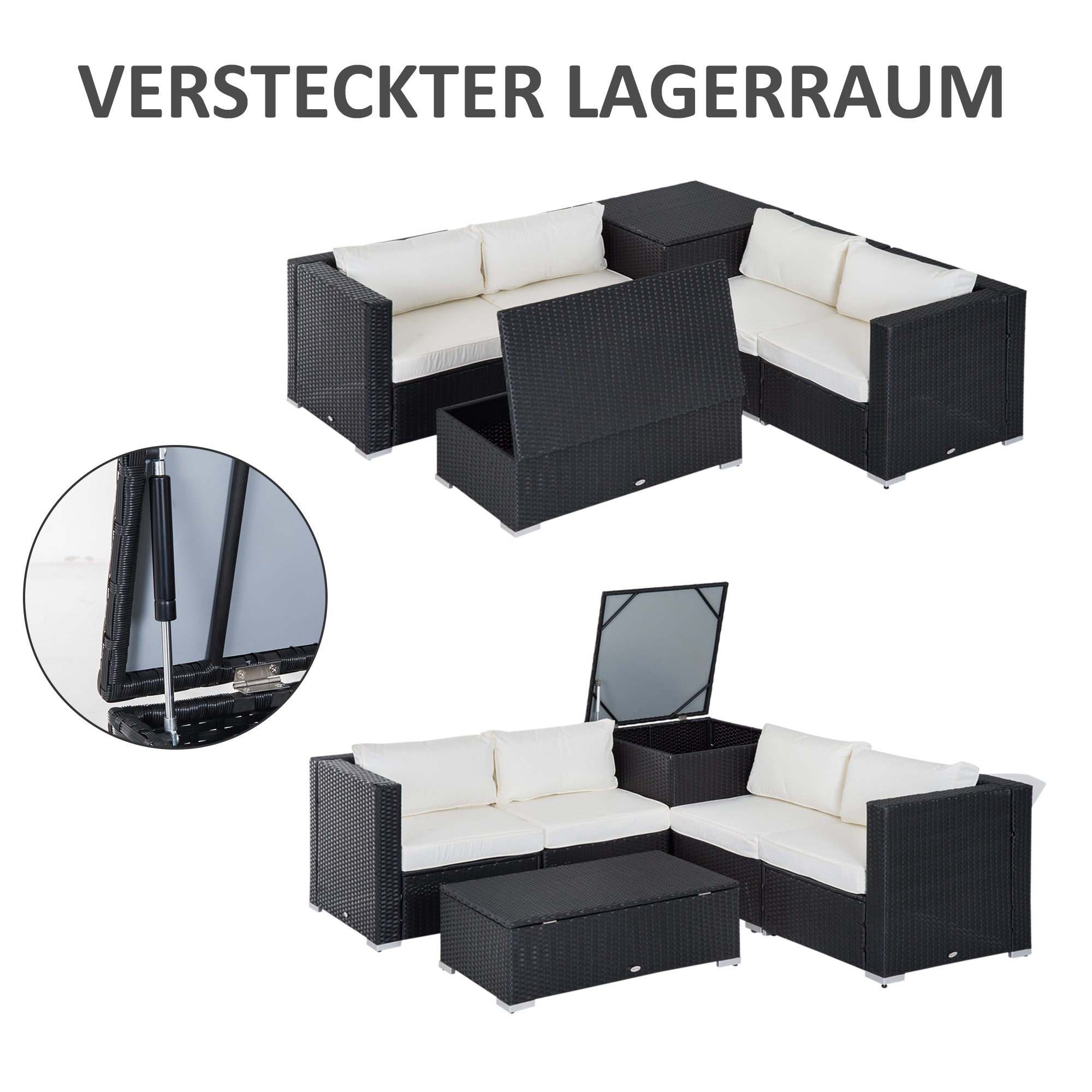 Outsunny tuinmeubels 6-delig Staal zwart + crème