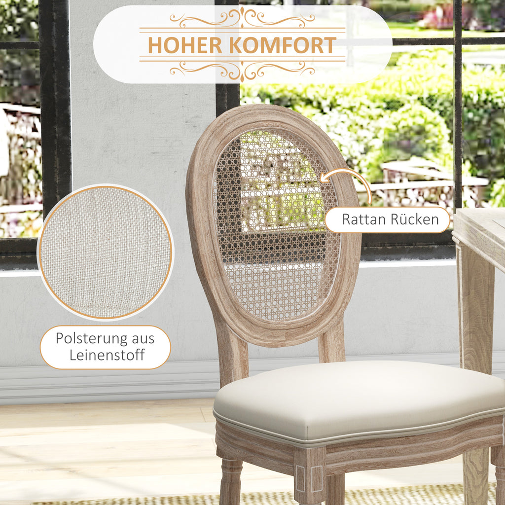 HOMCOM 2-delige set eetkamerstoelen keukenstoelen, vintage design, Weense vlechtwerk-look, natuur + crème