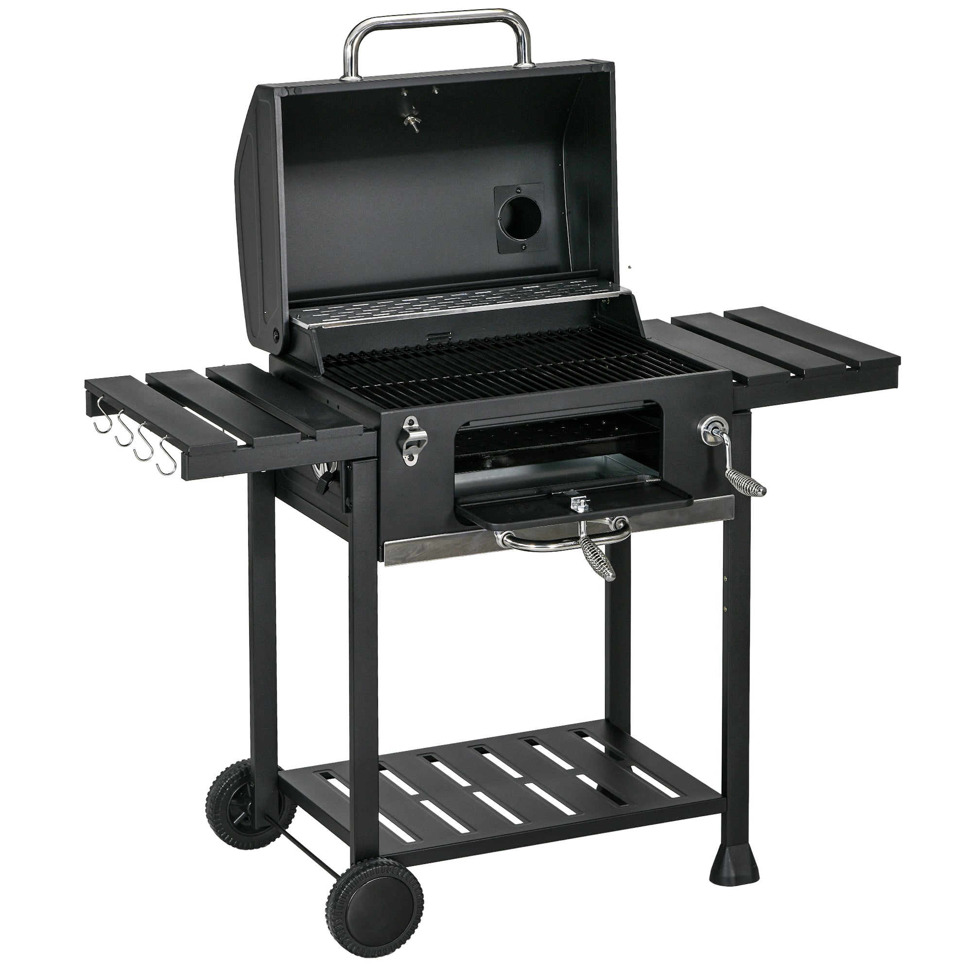 Outsunny Kolenbarbecue BBQ-grill Smoker, inclusief thermometer, flesopener, 120 x 64 x 114 cm, Zwart