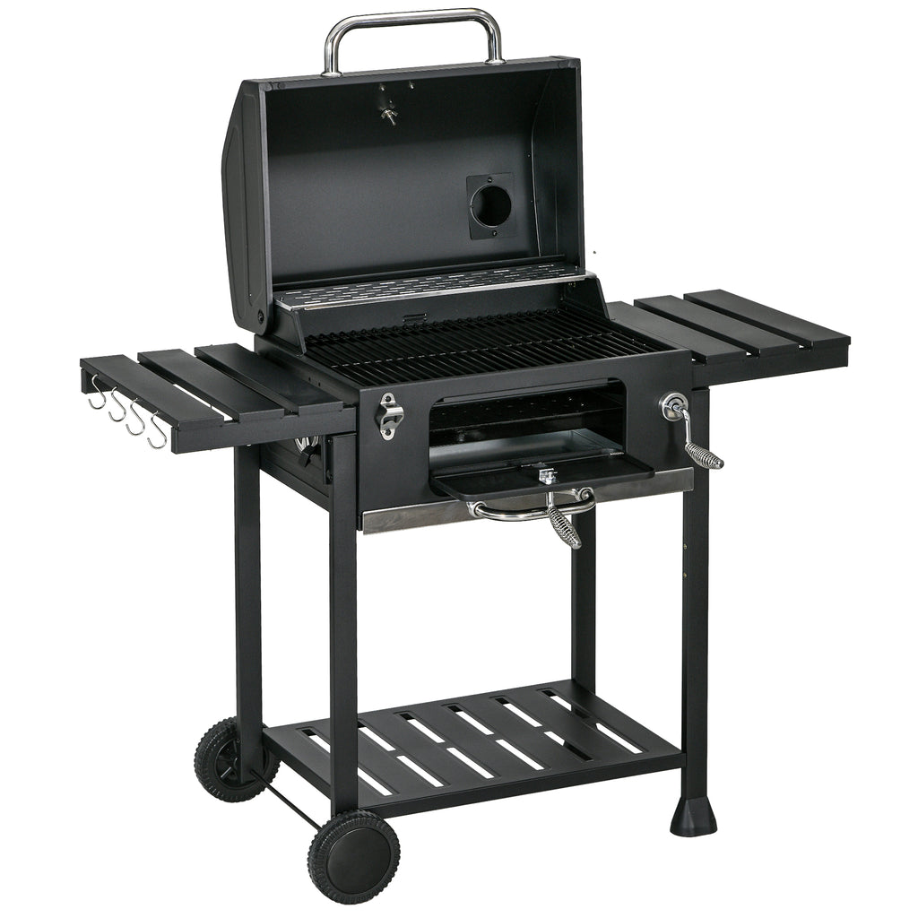 Outsunny Kolenbarbecue BBQ-grill Smoker, inclusief thermometer, flesopener, 120 x 64 x 114 cm, Zwart