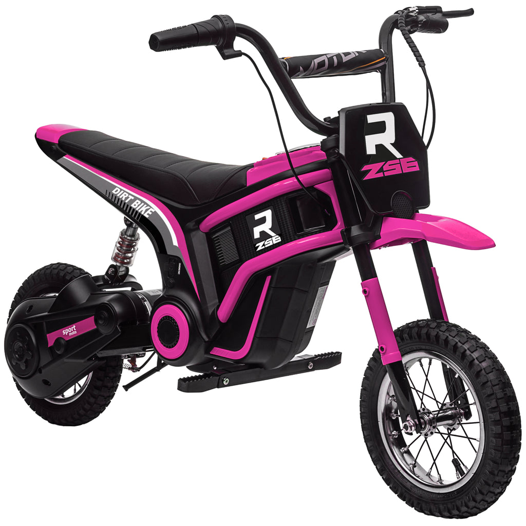HOMCOM Kinderelektrische Motor, 24V Motorfiets met Claxon en Verlichting, Draaigashefboom, 8-16 km/u, 8-12 Jaar, Roze