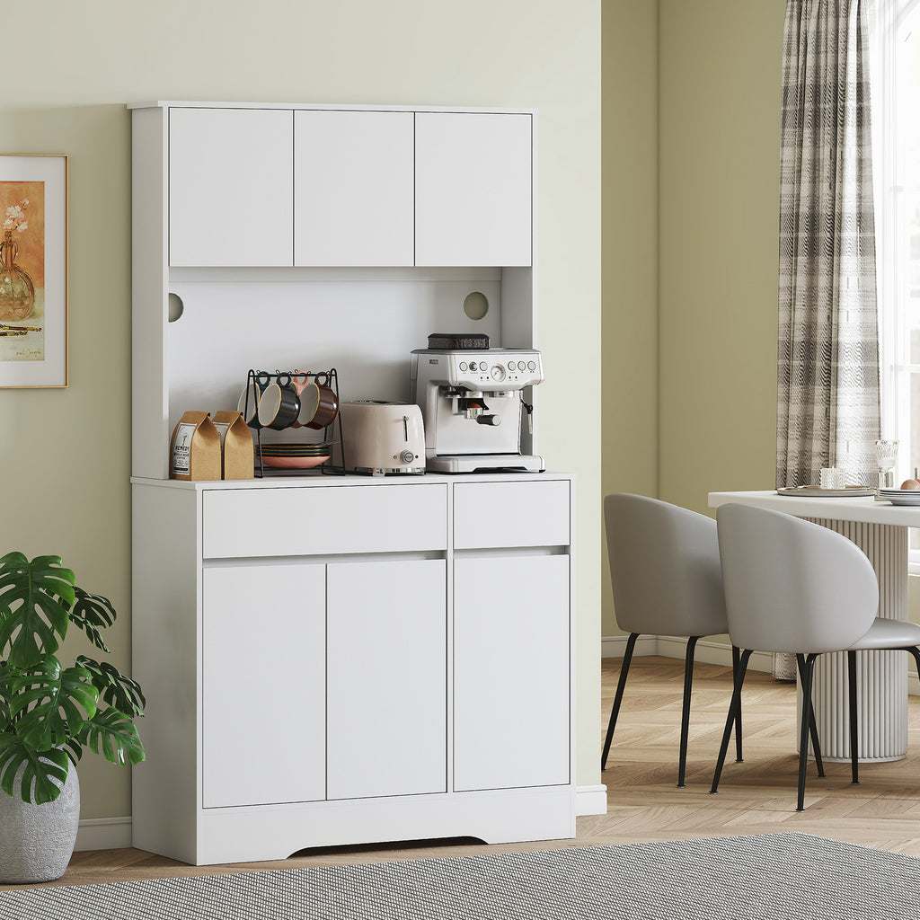 HOMCOM Keukenkast met Open Werkblad, 6 Kastdeuren, 2 Laden, Verstelbare Planken, Kabelgaten, Spaanplaat, Wit