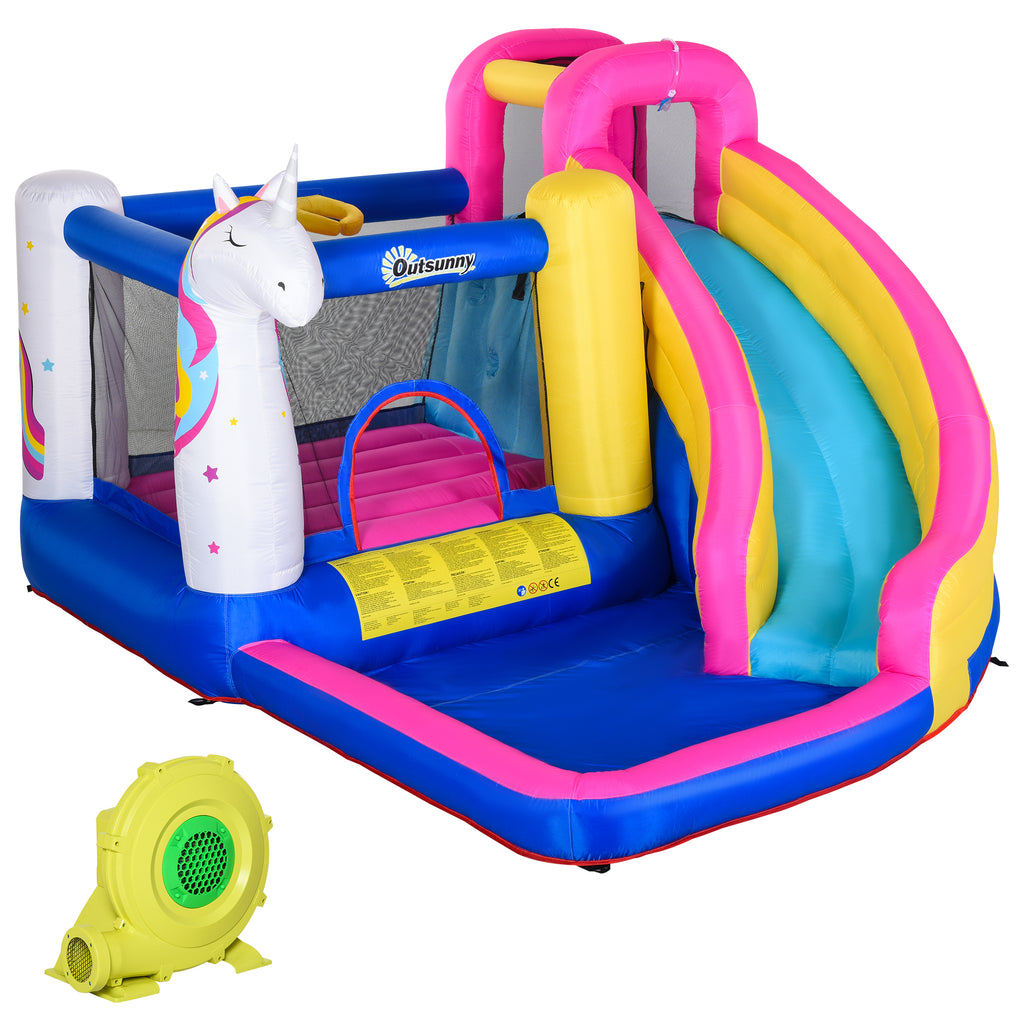 Opblaasbaar springkasteel met glijbaan speelkasteel springkasteel met blazer voor 4 kinderen