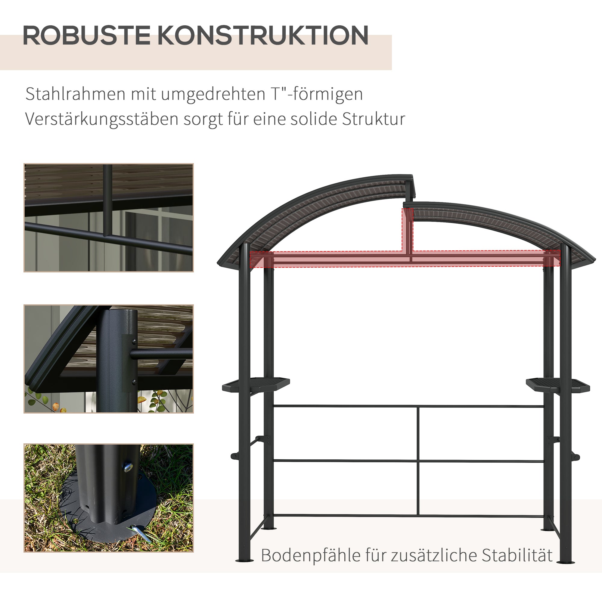 Outsunny Grillpaviljoen Grilldak Grillprieel, weerbestendig, 240 cm x 150 cm x 230 cm, Geelbruin + Donkergrijs
