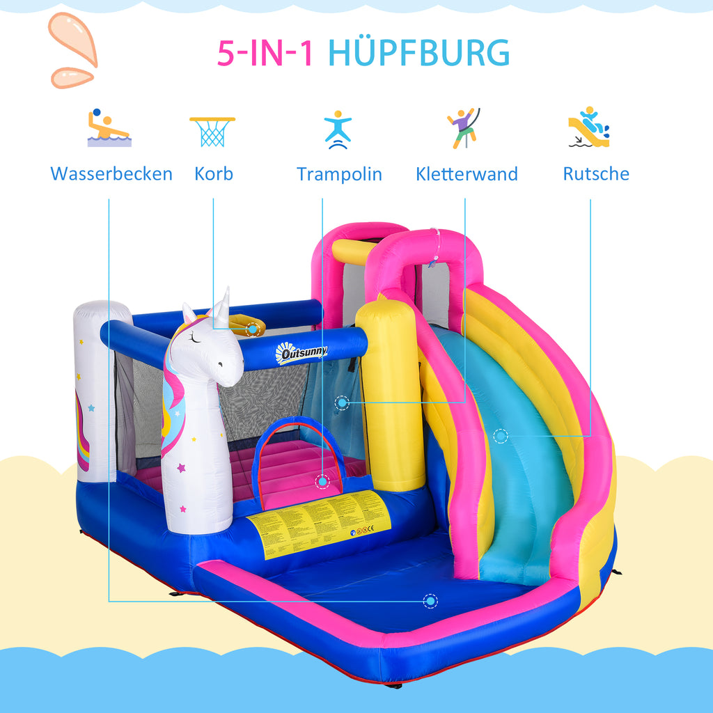 Opblaasbaar springkasteel met glijbaan speelkasteel springkasteel met blazer voor 4 kinderen